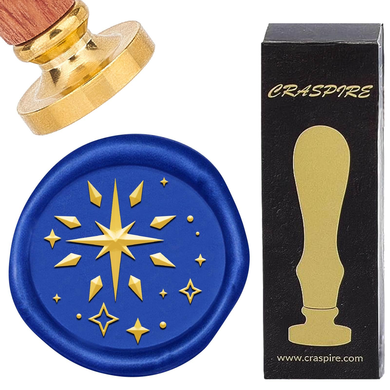 Tampon Sceau Cire Étoiles Craspire 30mm – Vintage Avec Manche Bois Pour Invitations Cadeaux