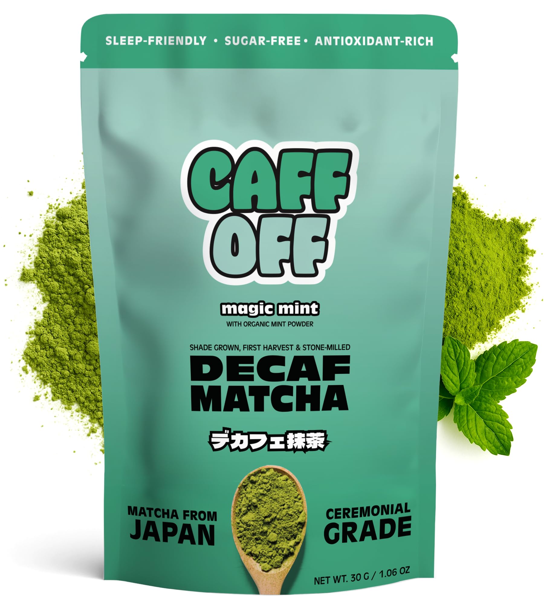 Decaf Mint Matcha Green Tea Powder From Japan – 1.06 oz / 30 g – With Mint Adaptogen- Ceremonial Grade & Sugar-Free – No Fillers or Milk Powders –