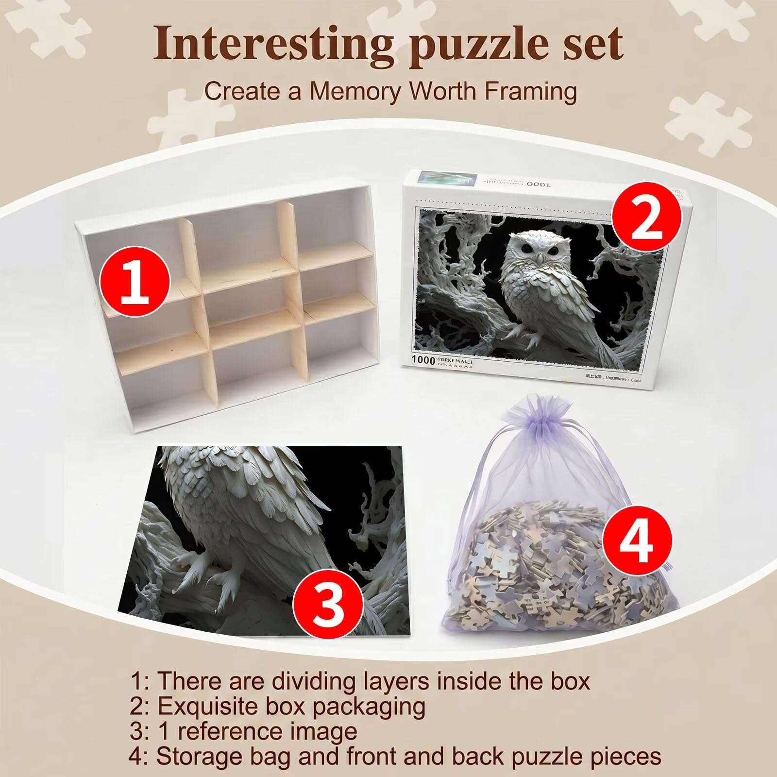 búho Árbol-3 Puzzle de 1500 Piezas, Juego de Mesa Familiar de Madera - Rompecabezas Adultos para Toda La Familia, Rompecabezas Educativo DIY y Antiestrés - con Mapa de Referencia, 87 x 57 cm f0-718