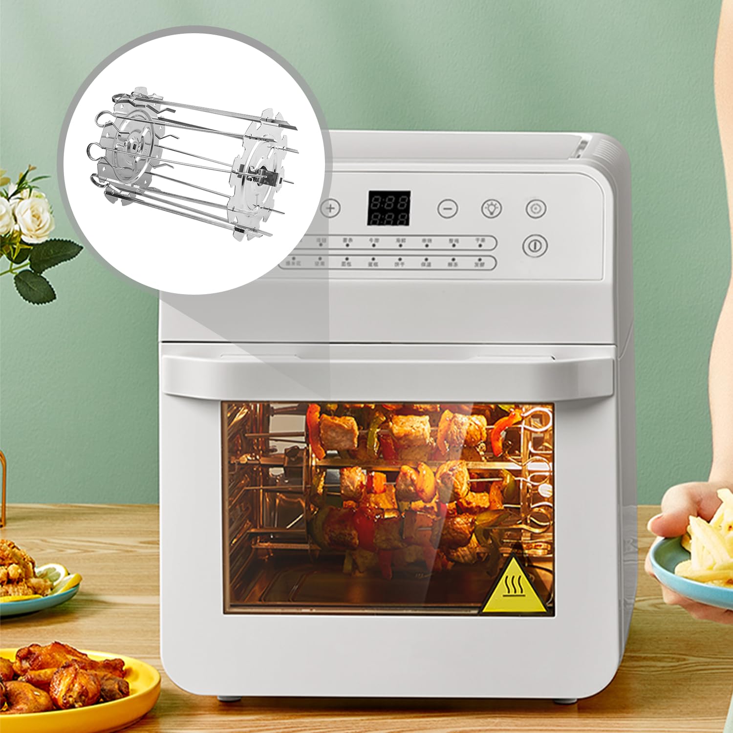 Set di 10 spiedini girevoli in acciaio inox, set di spiedini girevoli di qualità professionale, da utilizzare con forno, barbecue o friggitrice ad aria calda