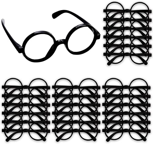 Paquete de 24 lentes de nerd, suministros de fiesta, anteojos redondos negros para disfraces de cosplay