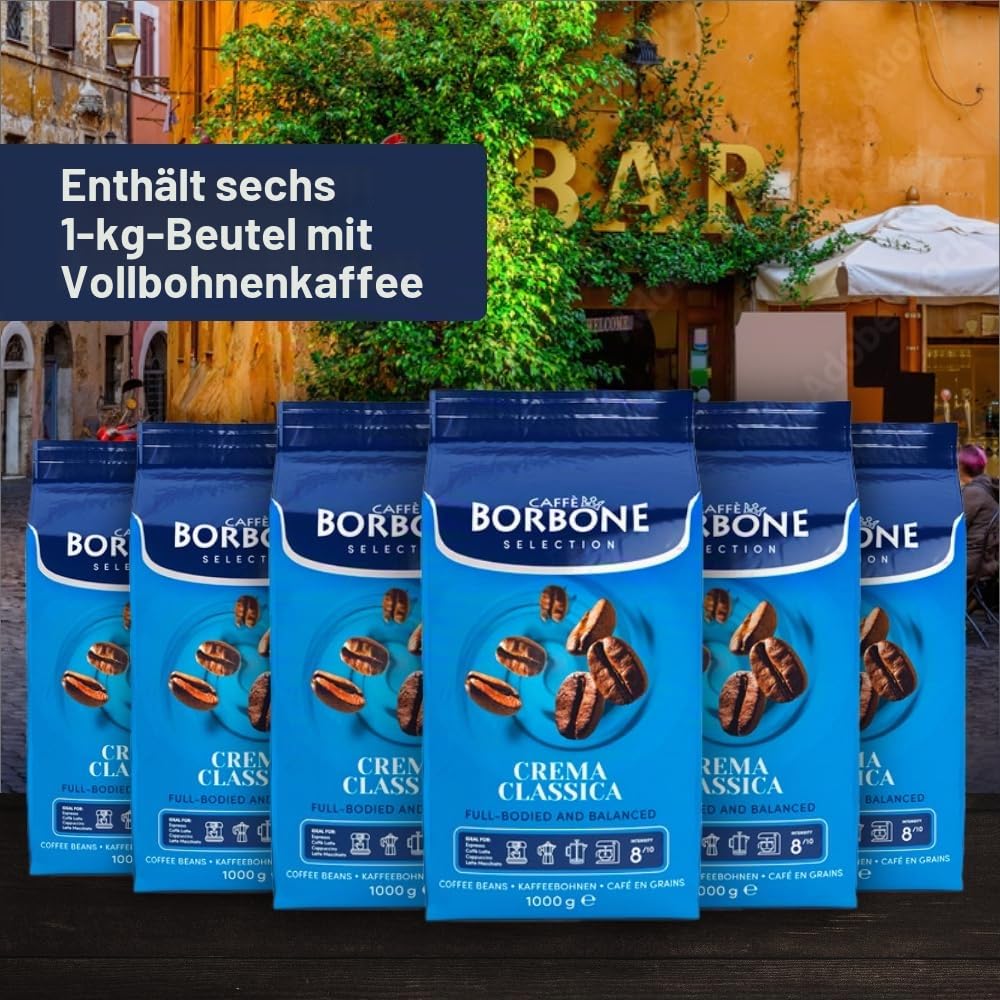 Caffè Borbone Selection Crema Classica ganze Kaffeebohnen 6x1000g | Schokoladig im Geschmack mittlere Röststufe 50% Arabicabohnen 50% Robustabohnen 6000g Kaffee