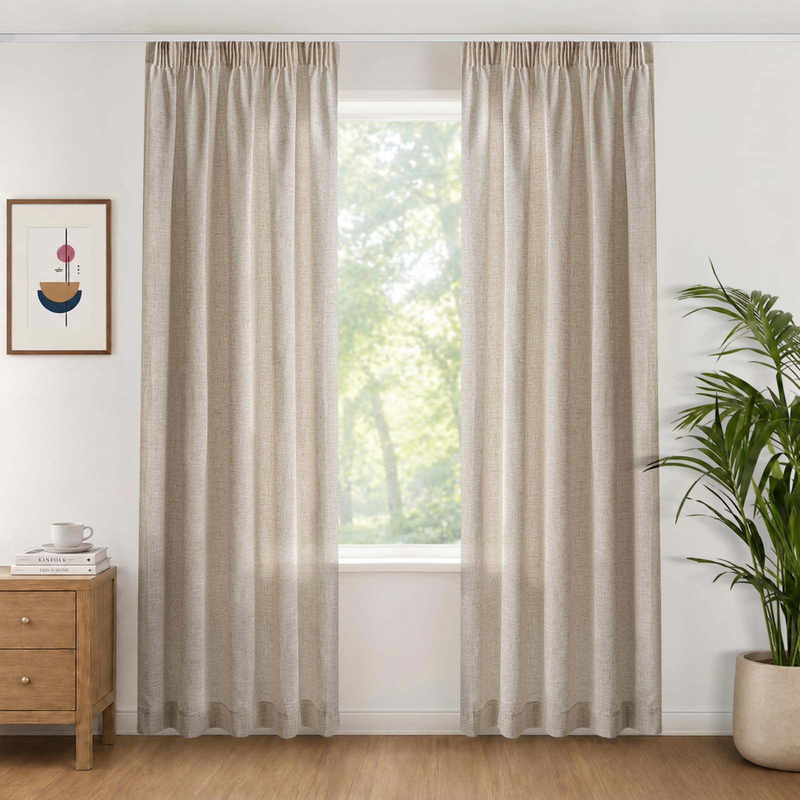 Rideaux aspect lin haut de gamme à galon fronceur pour chambre