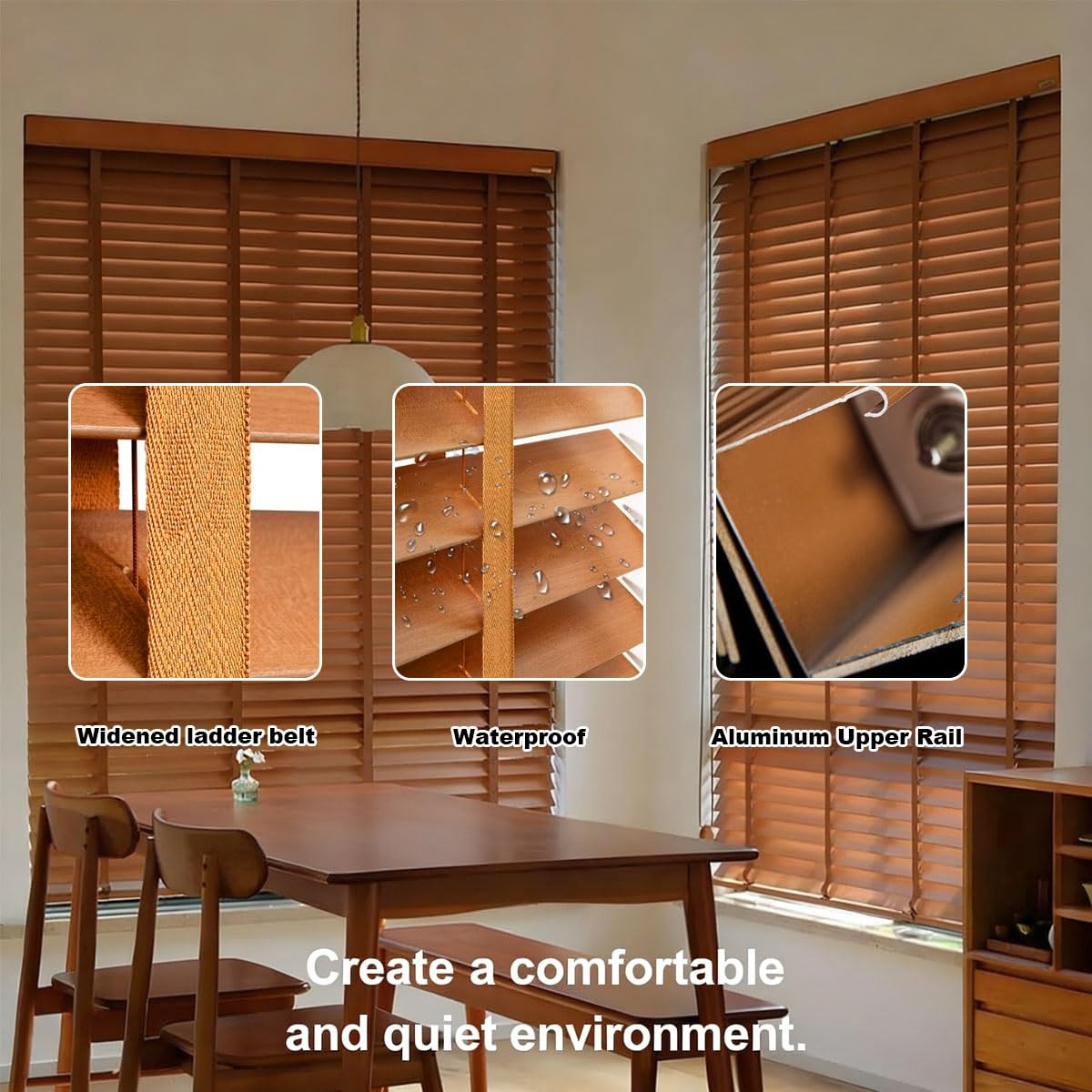 Veneziane In Legno Per Finestre, Tende Veneziana Oscurante e Isolante, 55 66 72 85 105 165 215 cm Impermeabile Per Ufficio e Casa, Veneziana Orizzontale In Legno Massello(Naturale)