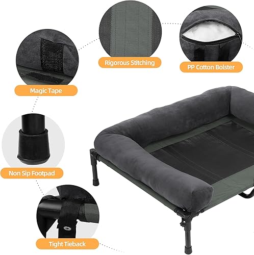 Miniatura 8 de BingoPaw Cama elevada para perros grandes Camas de descanso resistentes al aire libre de estilo trampolín de verano con base antideslizante para