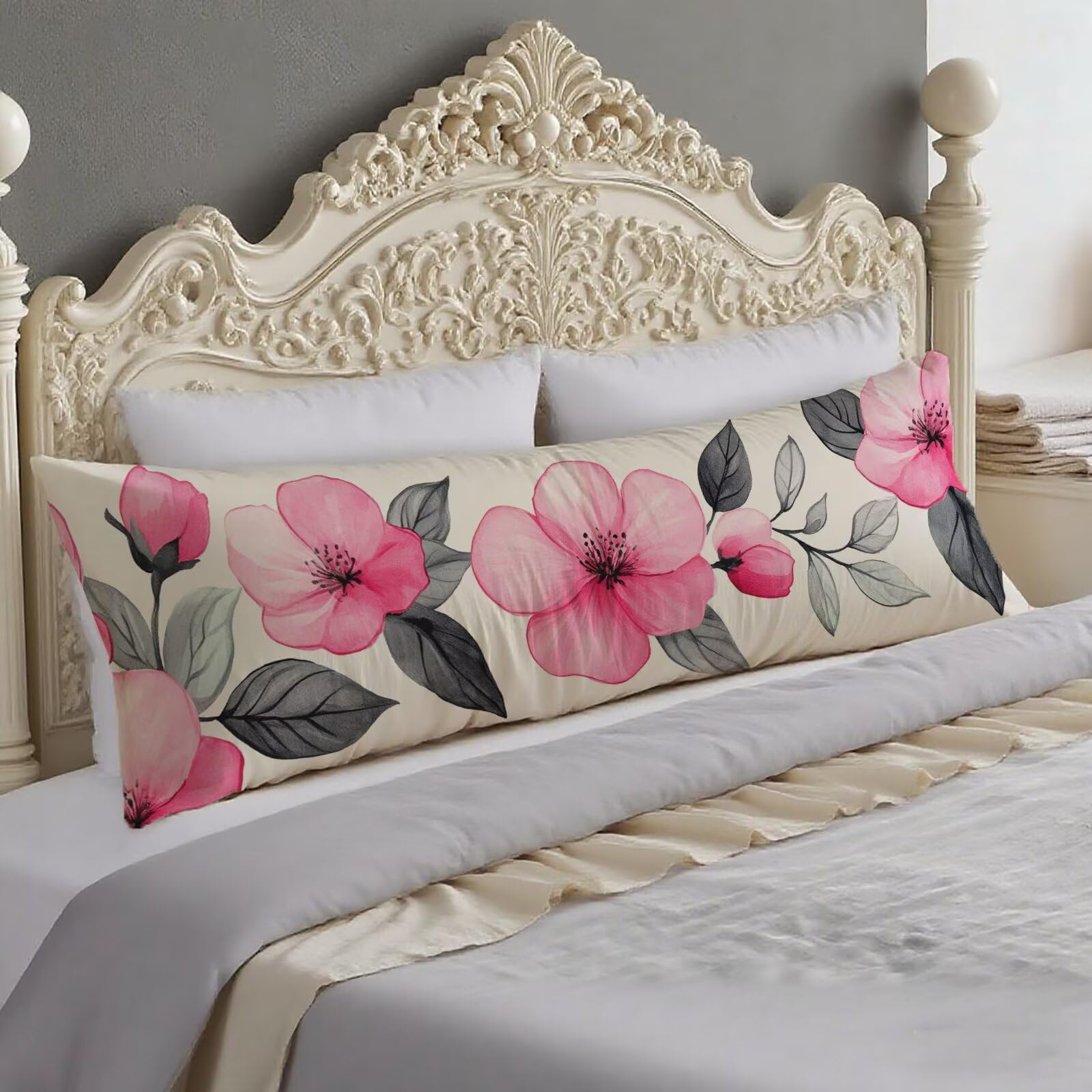 Taie d'oreiller 60x180 gris et rose en velours idéale pour le couchage latéral