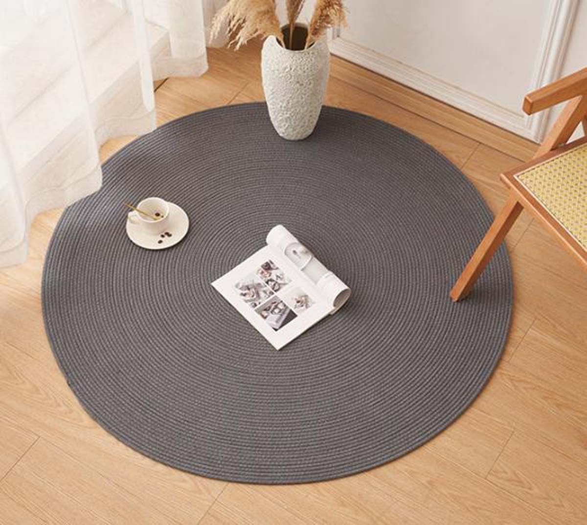 Tapis rond en jute naturelle tissé à la main réversible pour cuisine, salon, entrée, zones à forte circulation dans le salon, la chambre à coucher