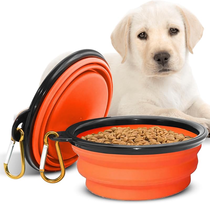 Tigela Dobrável para Cães, Comedouro e Bebedouro Portátil para Viagem Chef Kitty, Laranja