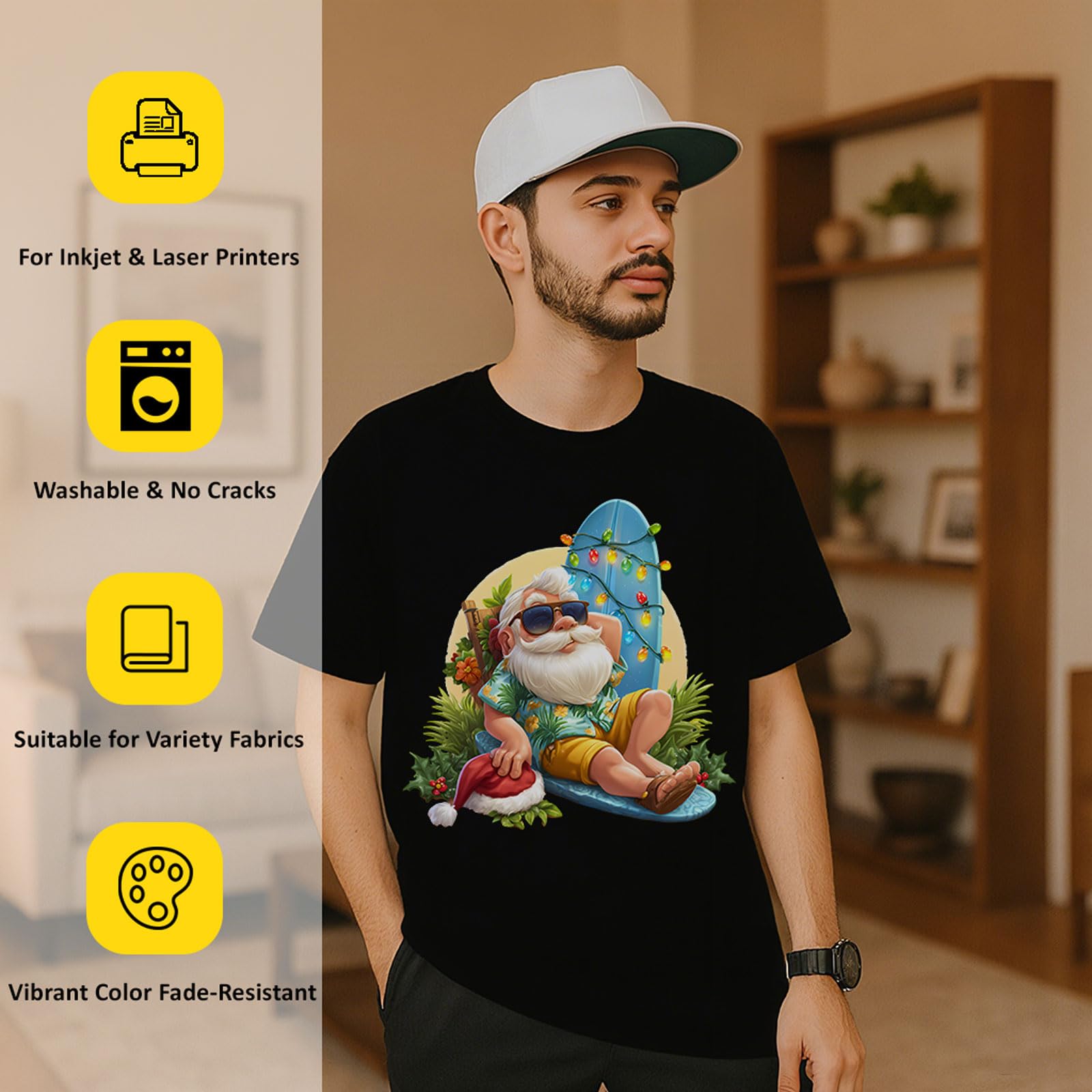 Carta Transfer per Tessuti Scuri [16 Fogli] Carta Termoadesiva Stampabile per Magliette, Compatibile con Stampanti Inkjet e Laser, Vinile Trasferibile per T-Shirt, Borse e Tessuti in Cotone