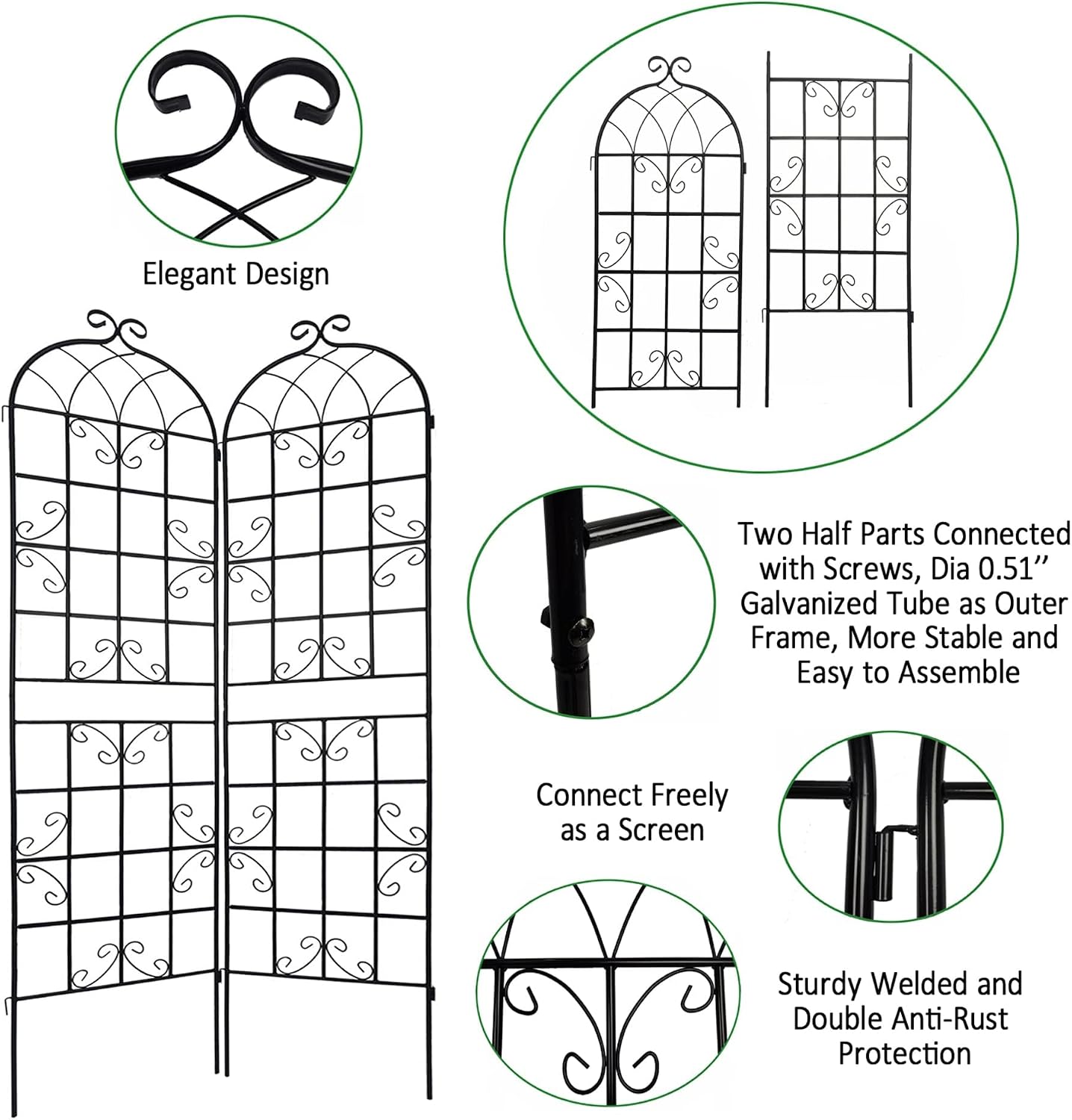 2 Pack Garden Trellis for Climbing Plants 86.7'' x 19.7''，Black Metal Garden Trellis，Heavy Duty Rustproof Plant Trellis for Rose Vine Vegetable Cucumber…
