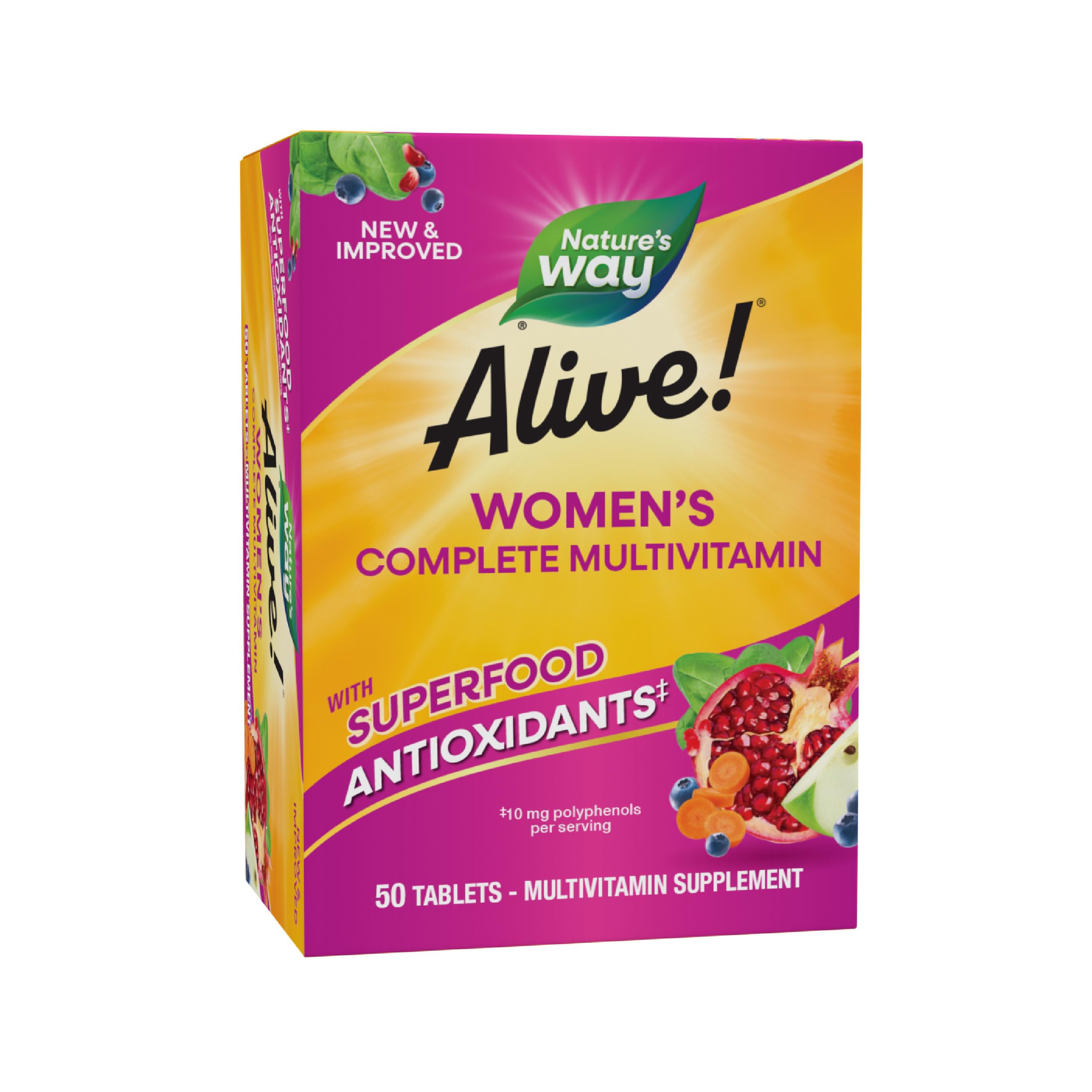 Alive! Daily Complete Multivitamin for Women, Supports Energy Metabolism, Hair, Skin & Nails*, B-Vitamins, Superfood Antioxidants, 50 Tablets (Packaging May Vary)