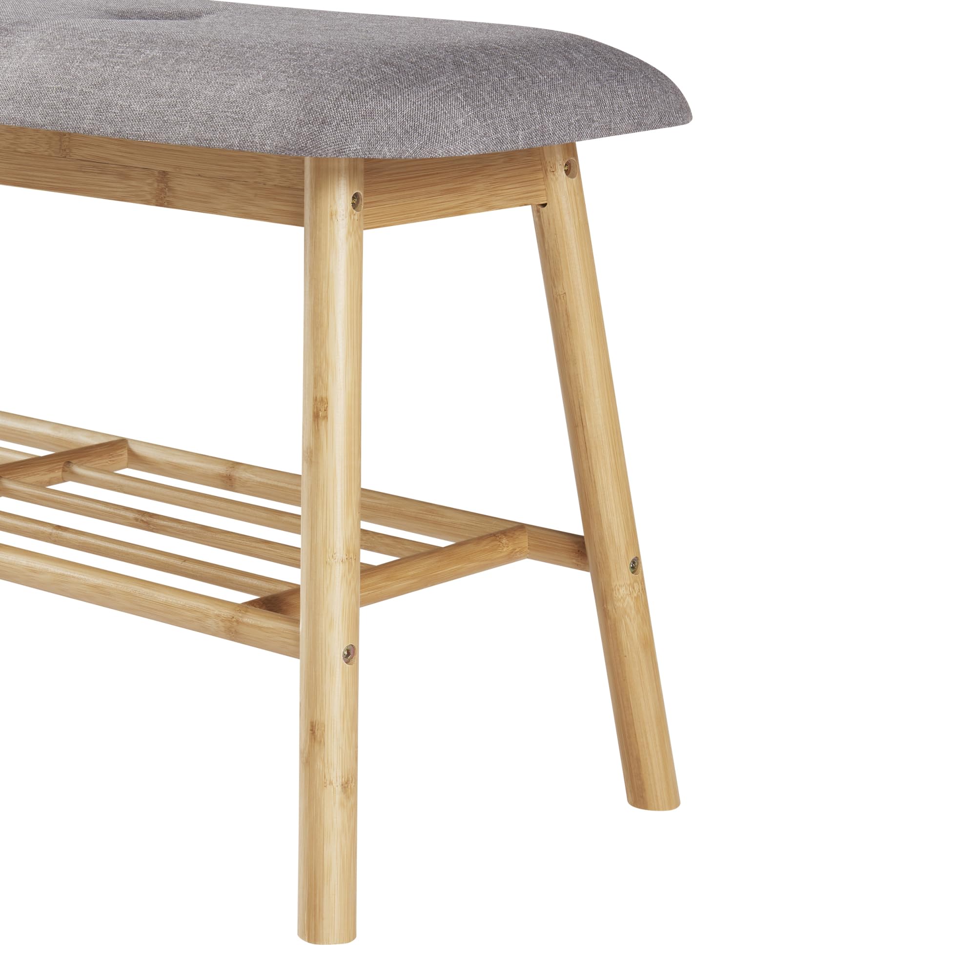 [en.casa] Panca Scarpiera Panchina Portascarpe con Seduta Imbottita color Grigio e Ripiano a Griglia per 3 Paia di Scarpe Struttura in Bambù color Naturale