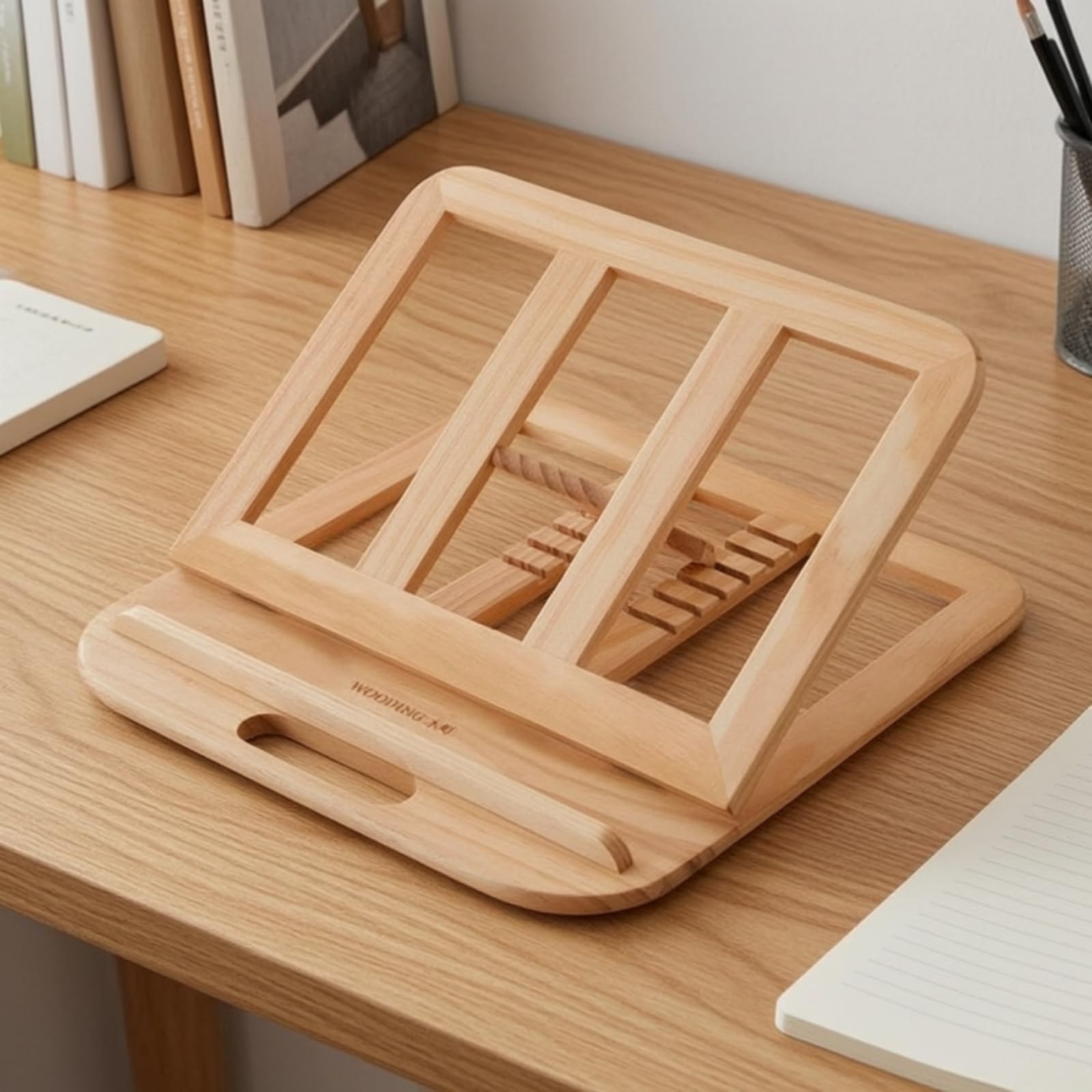 Soporte Portátil para Portátil Elevador Base Atril Soporte Ajustable de Madera de Pino con Ángulos Regulables y Bandeja Asa Ranurada Adecuado para, Soporte De Nogal 28x28x1.8cm