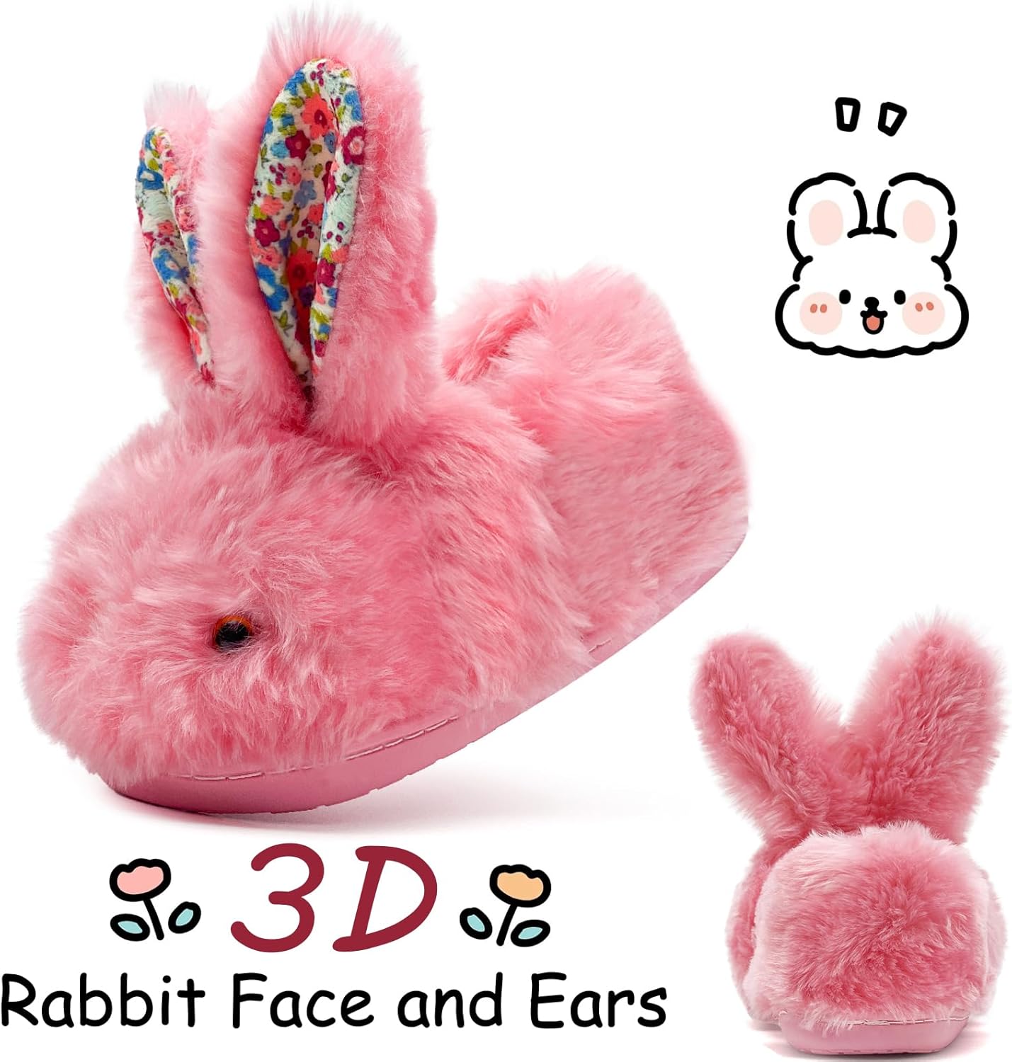 Toddler Slippers Girls Boys Kids Bunny House Slipper Winter Cute Rabbit Slippers Warm Soft Plush Fuzzy Slippers Indoor Non-Slip Animal Cartoon Slippers - Image 3