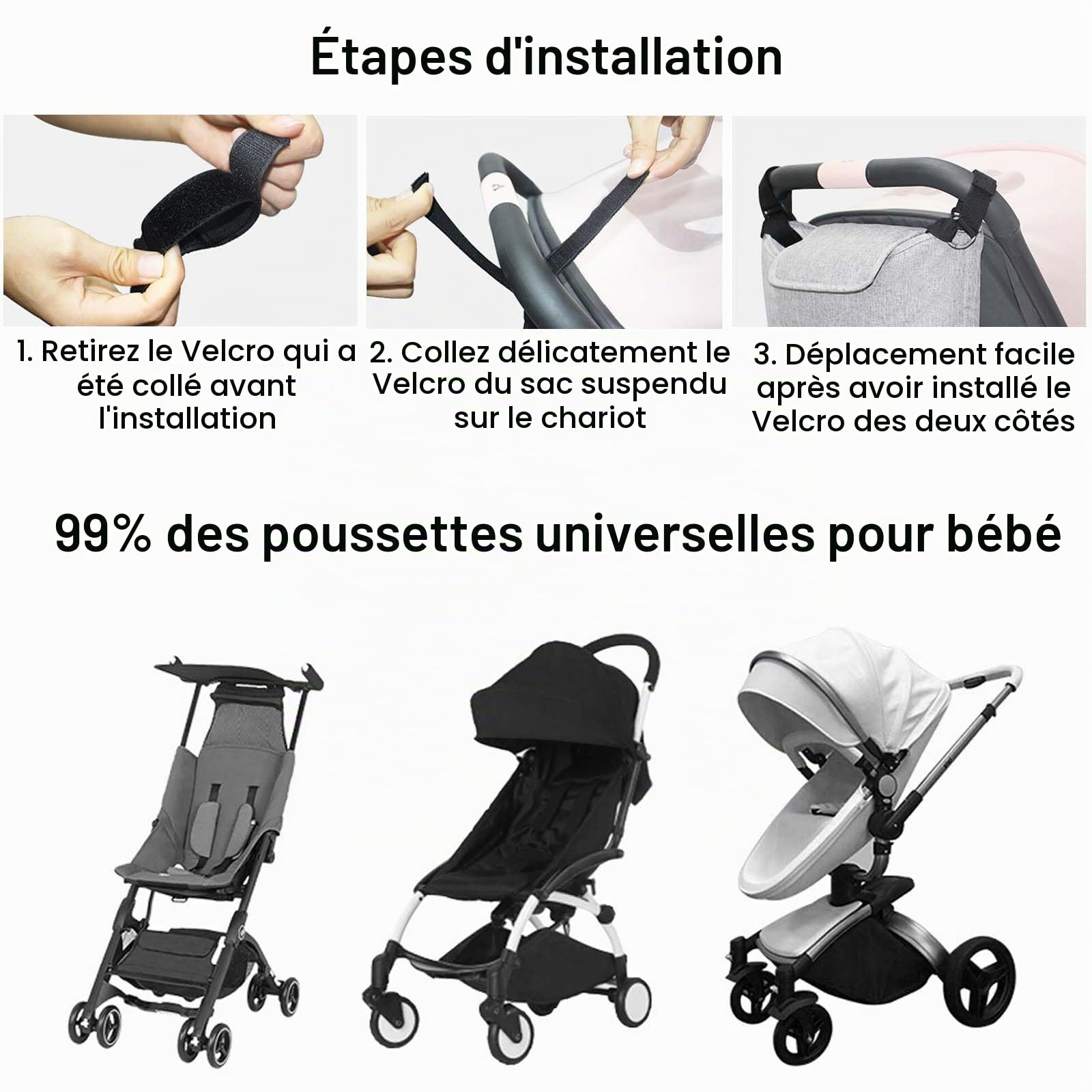 Universel Organisateur de Poussette et Landau, Sac de Rangement pour Poussette avec Sangle D'épaule, Porte-Gobelets Poche Grande Capacité pour Téléphone et pour Bébé Accessoire (Noir)
