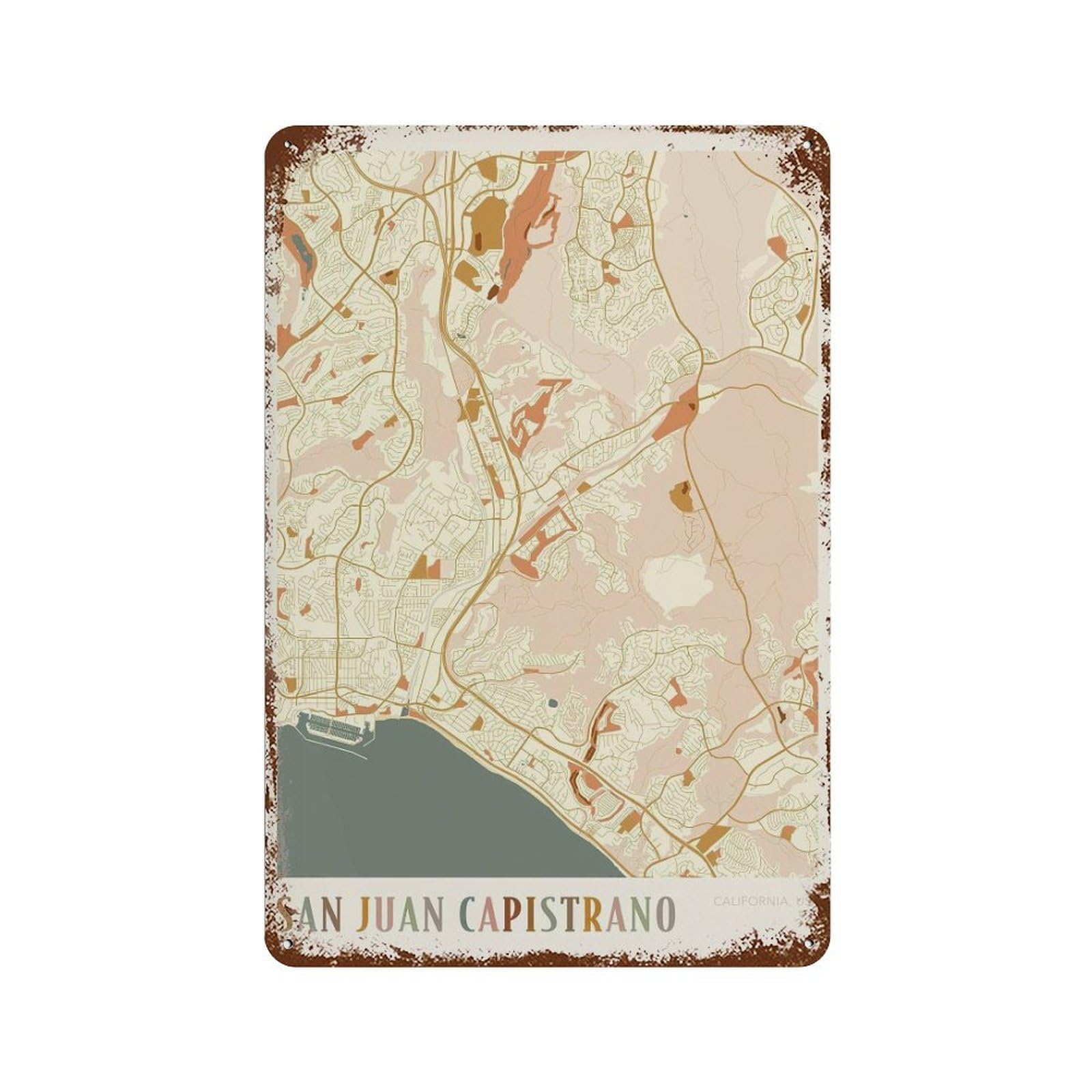 xiaoxiaoshen San Juan Capistrano Map California Boho Wall Decor Art Metal Tin Poster Modern Home Decor Art Home Bar Shop Decorations Vintage Sign 30x20cm