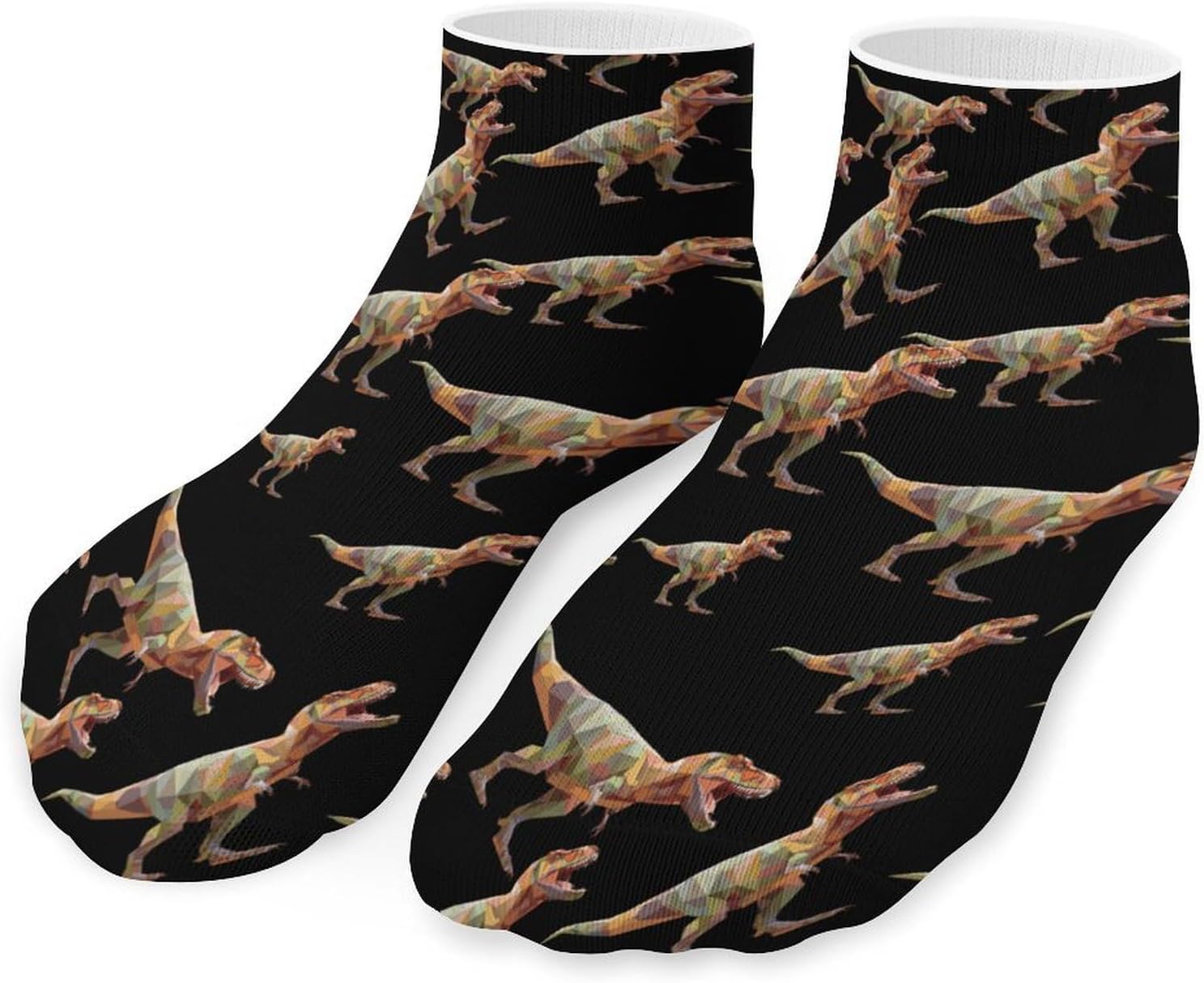Geometric Dinosaur No Show Ankle Socks Low Cut Non Slip Flat Boat Line 5 Pairs Set