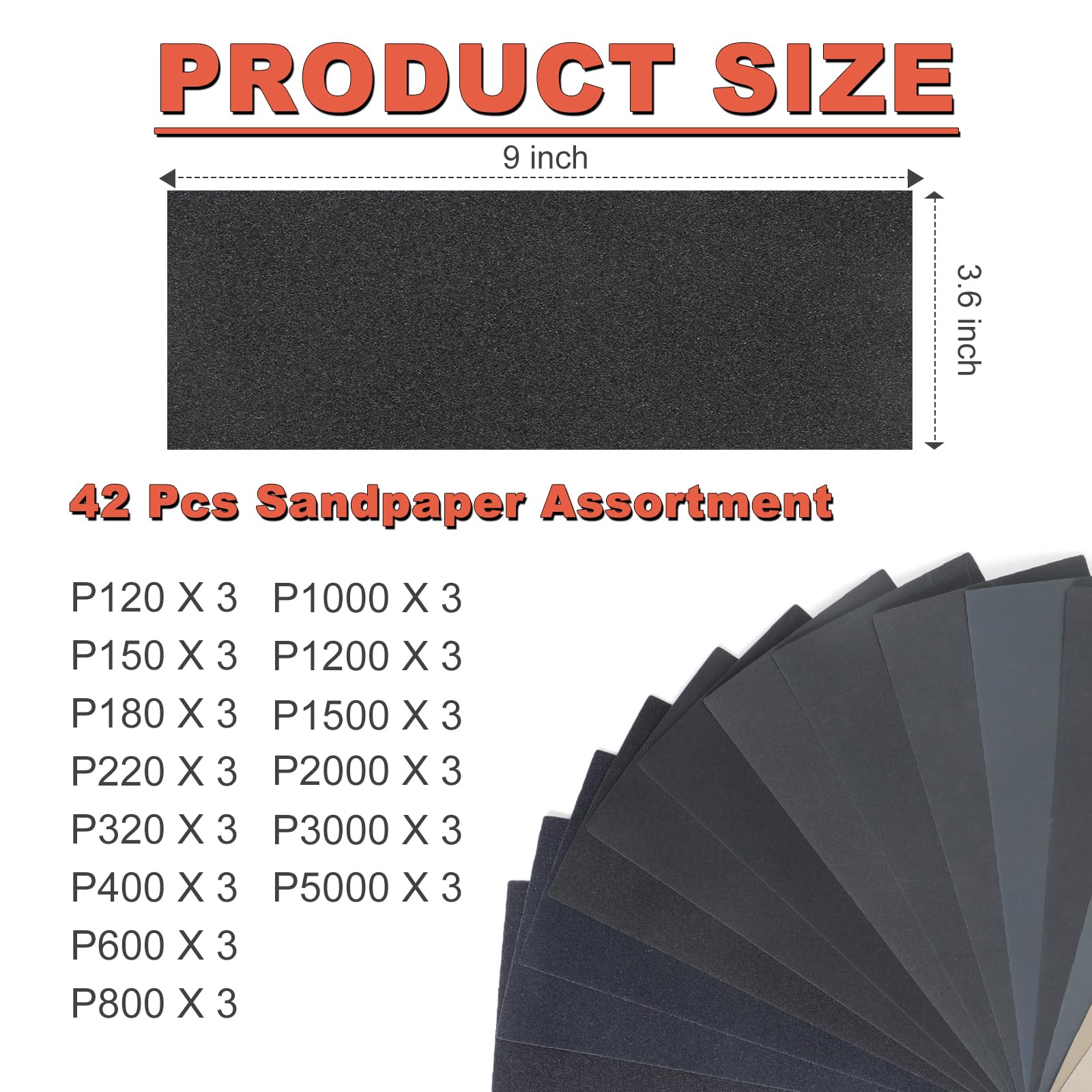 Sandpaper Sheets Assortment - 42 Pcs, 120-5000 Grit -2 Sandpaper Sheets Assortment - 42 Pcs, 120-5000 Grit -2