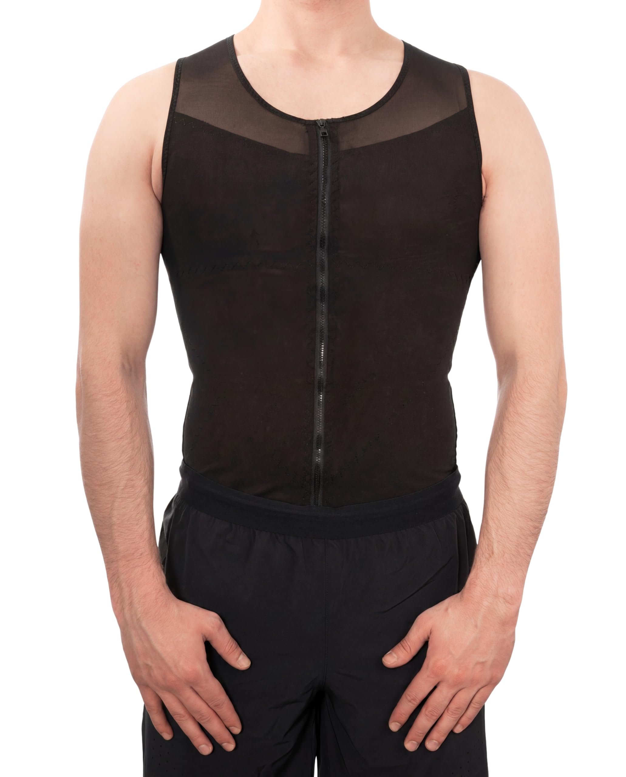 Gynecomastia Solutions Firm Compression Zipper Vest, Maximum Support Chest Shaping for Men Black