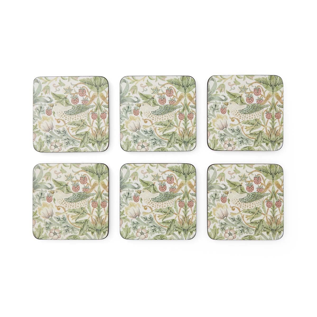 Pimpernel Green Spode Strawberry Thief Coasters - Set Of 6