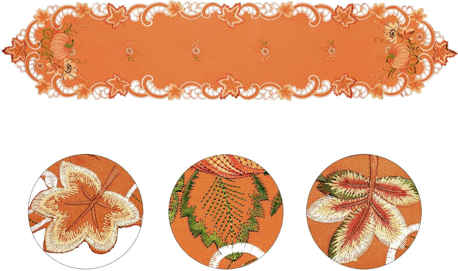 Simhomsen Embroidered Pumpkins Orange Table Runner for Fall, Autumn and Thanksgiving (14 x 120 inches)