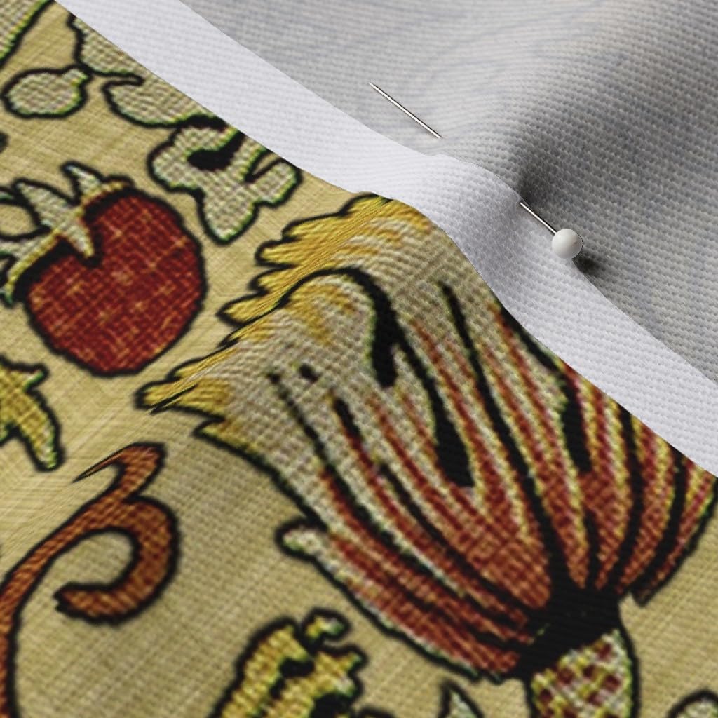 Spoonflower Fabric - Victorian Vines Birds Botanical Damask Strawberry William Morris Printed on Denim Fabric by The Yard - Bottomweight Apparel Home Decor Upholstery