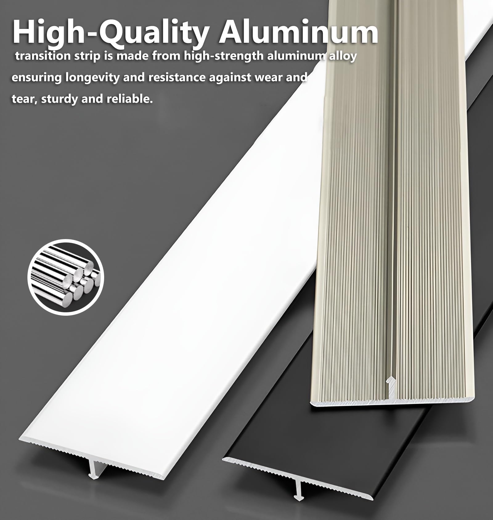3-pak pasków progowych ze stopu aluminium, profil przejściowy, ochraniacz krawędzi podłogi (szary, 5 x 90 cm / 2 x 36 cali) dla płynnego przejścia na podłogę