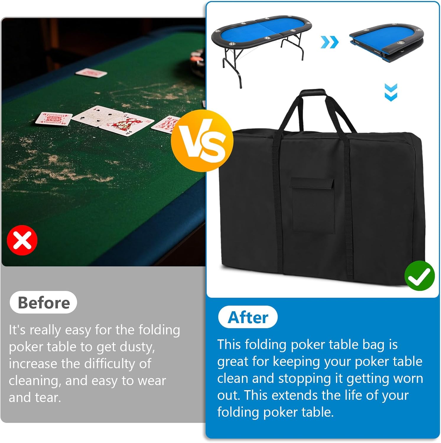 Folding Poker Table Bag for 84" Oval Poker Table 600D Waterproof Storage Cover with Large Capacity for Folding Picnic Bench Storage Black