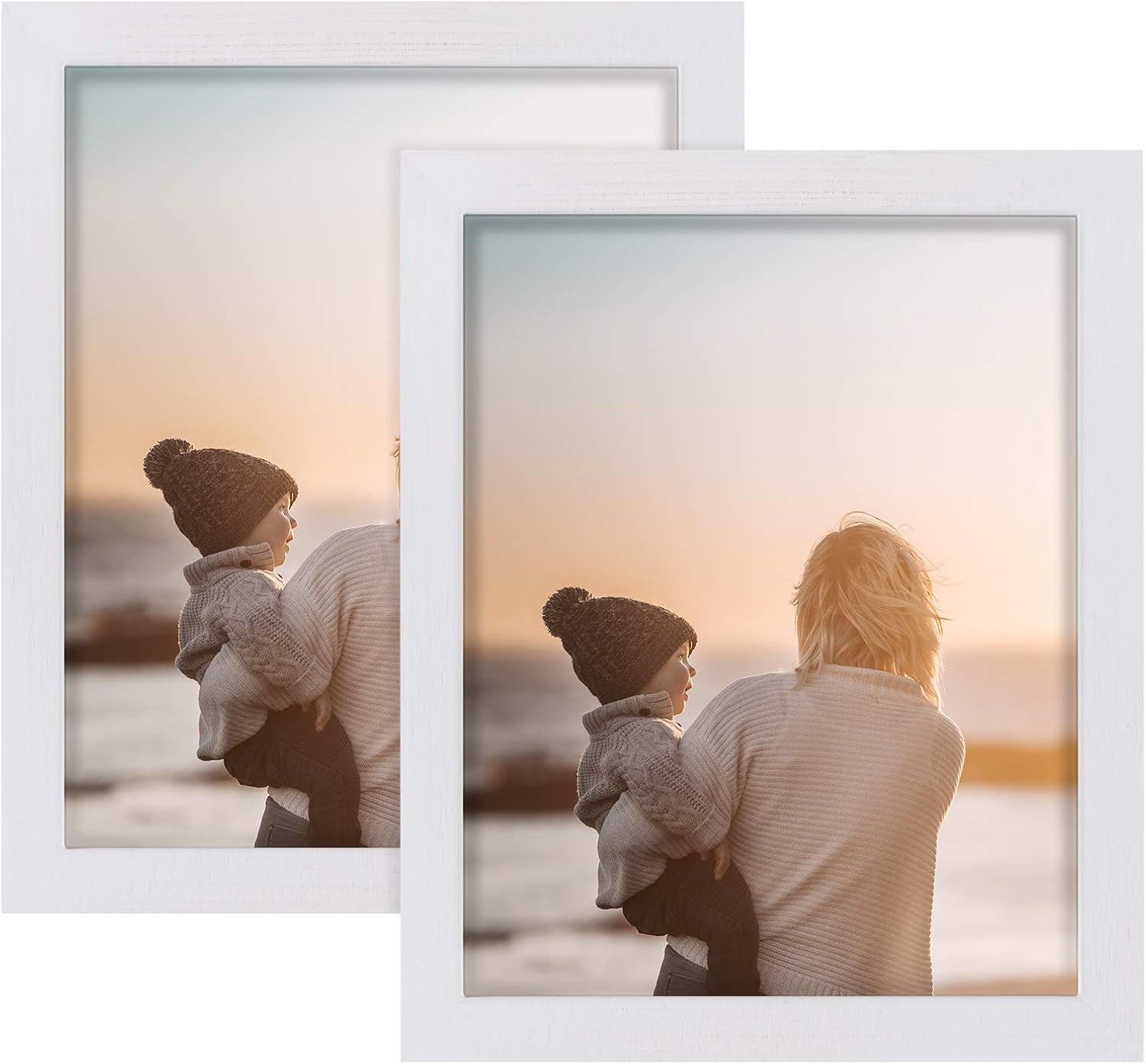 SZQINJI Picture Photo Frame 8x10 Pack of 2 Solid Wood with Clear Glass for Desktop Display and Wall Mount Washed White