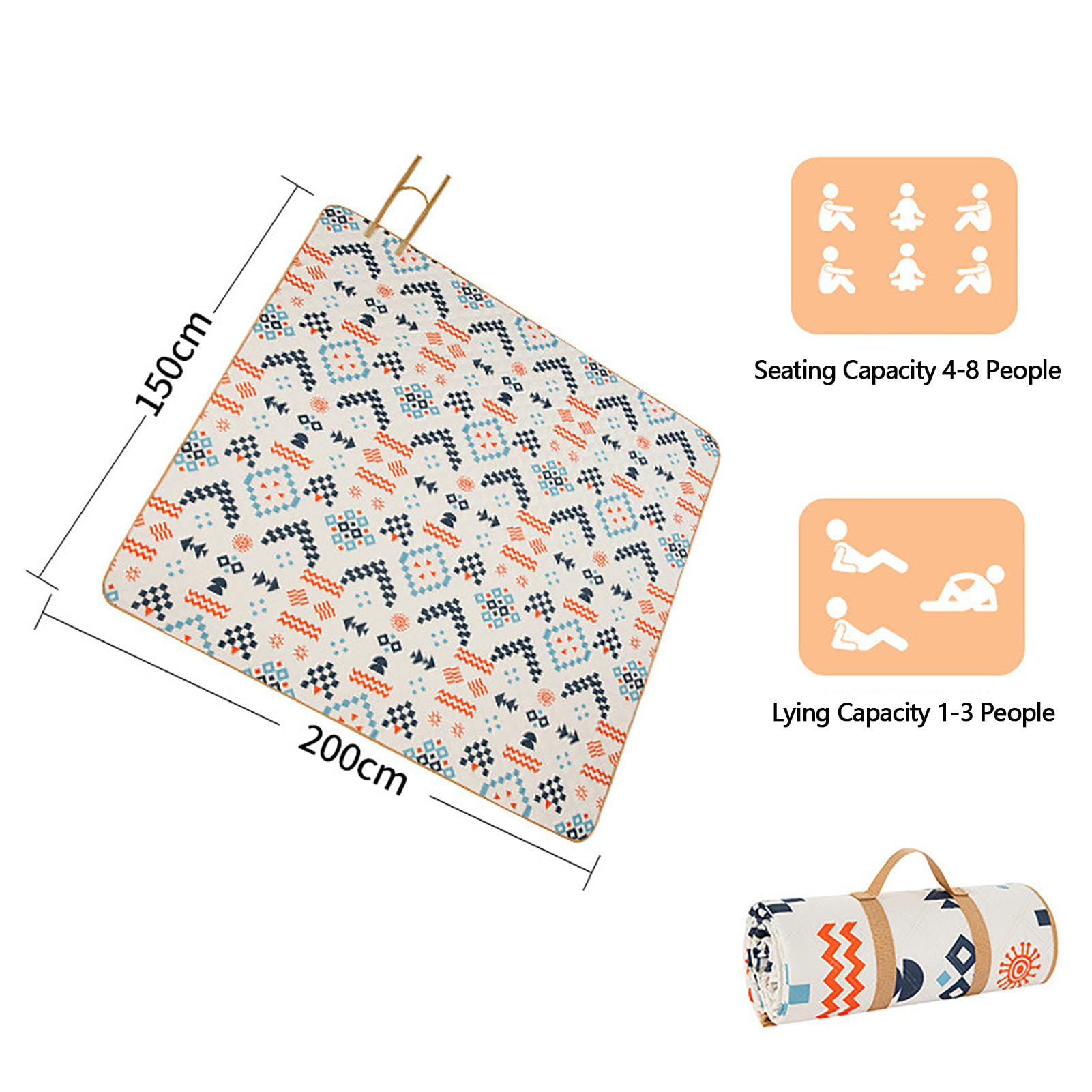 Grande Telo da Picnic Impermeabile, Tappeto Outdoor Portatile con Maniglia, Pieghevole Coperta da Spiaggia Picnic Blanket per Campeggio, Picnic, Spiaggia,Island,150×200cm