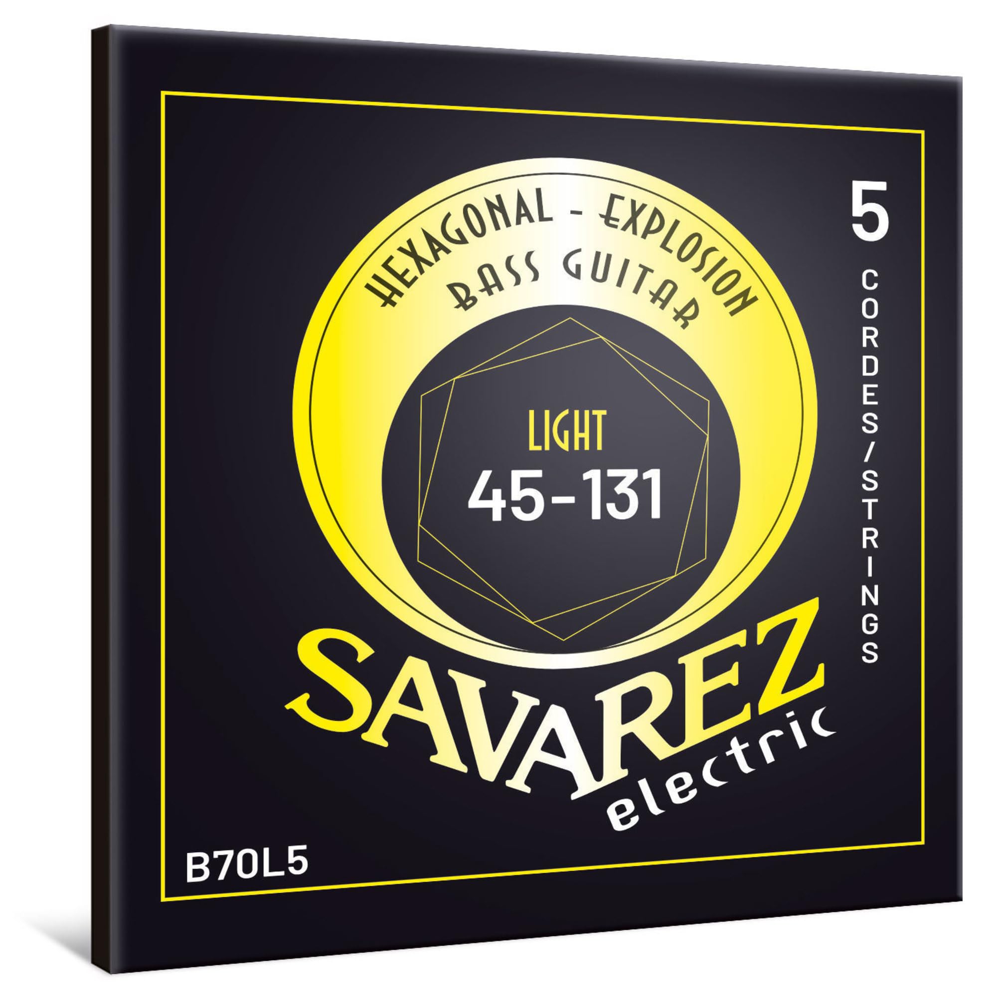 Savarez Hexagonal Explosion - Cuerdas para bajo eléctrico - Bass Guitar Strings - Juego de 5 cuerdas - Envoltura de acero niquelado - B70L5 Light - .045-.131