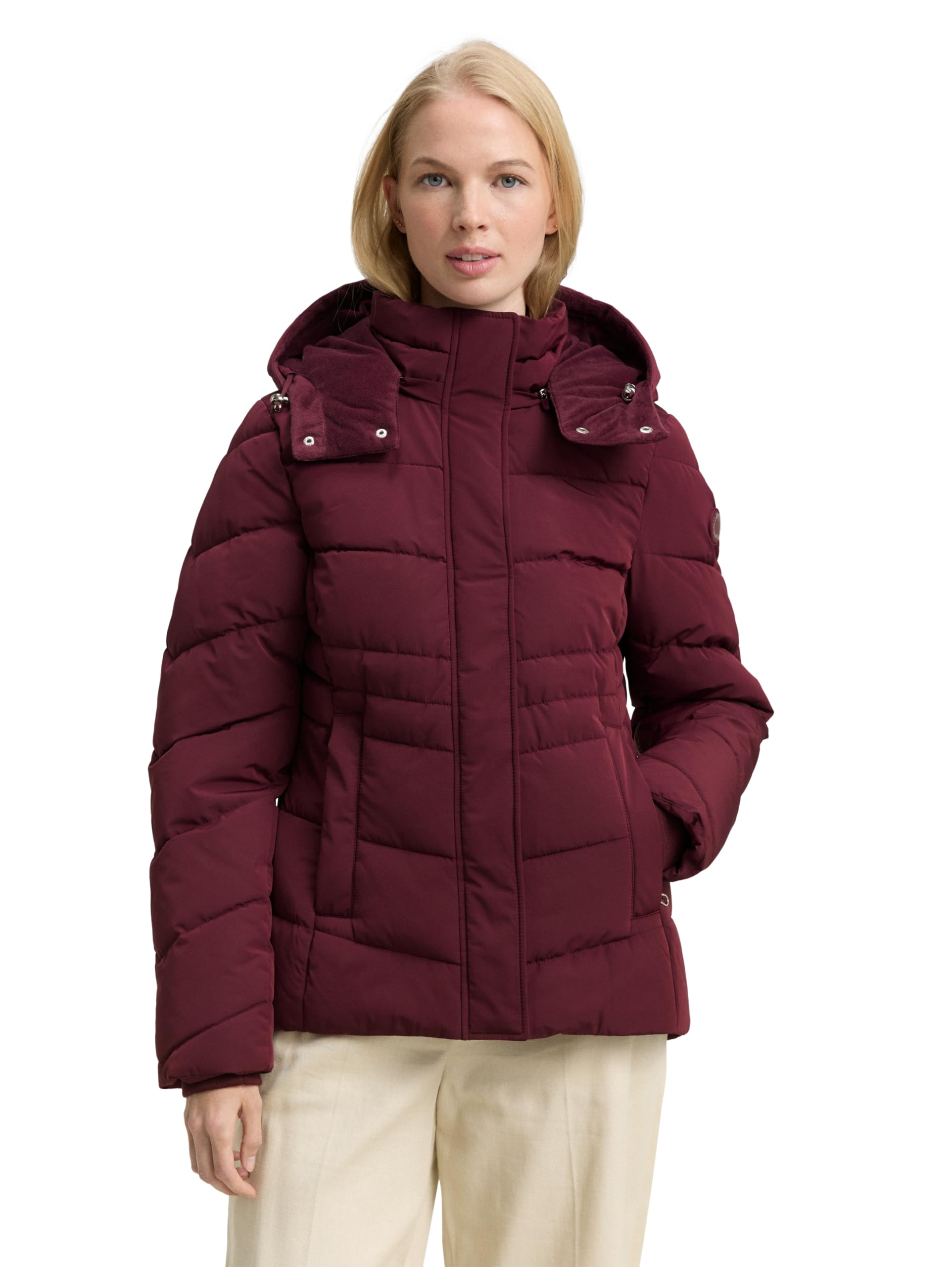 Tom Tailor Damen Puffer-Jacke mit Abnehmbarer Kapuze