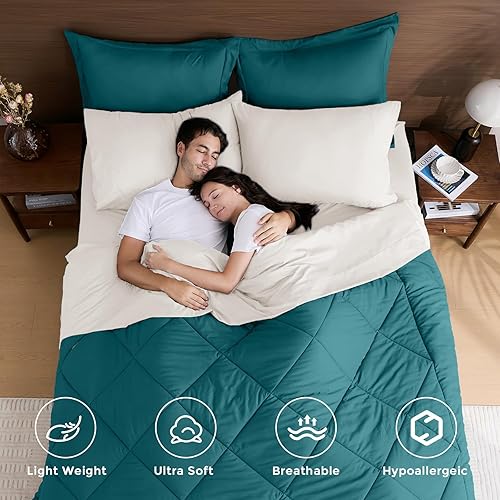 Miniatura 2 de HEVUMYI - Juego de edredón tamaño king, 7 piezas, todas las estaciones, juego ultrasuave con edredón, sábana encimera, sábana bajera, fundas de