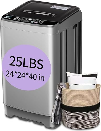 Lavadora completamente automática con pantalla LED, lavadora portátil de 25 libras, 10 programas de lavado y bomba de drenaje de 8 niveles de agua,