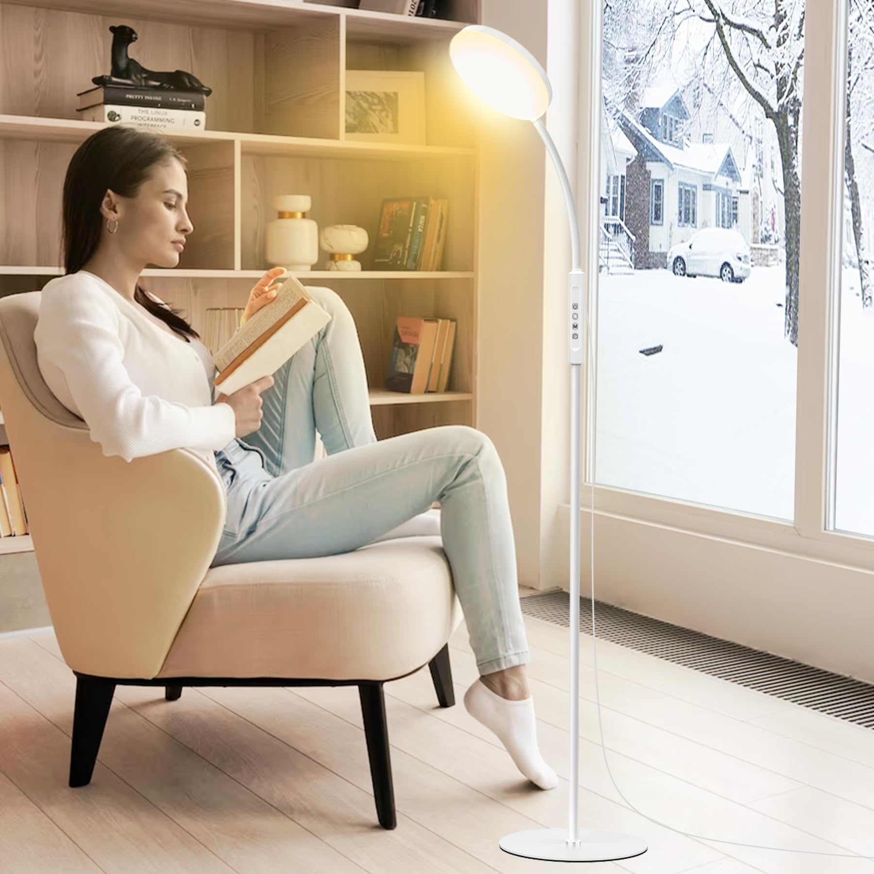 Mojimdo lampada da terra 20000 lux- Lampada flessibile e dimmerabile per terapia della luce a LED con 5 colori, 10 livelli di luminosità e timer Ideale per camera da letto, soggiorno e ufficio