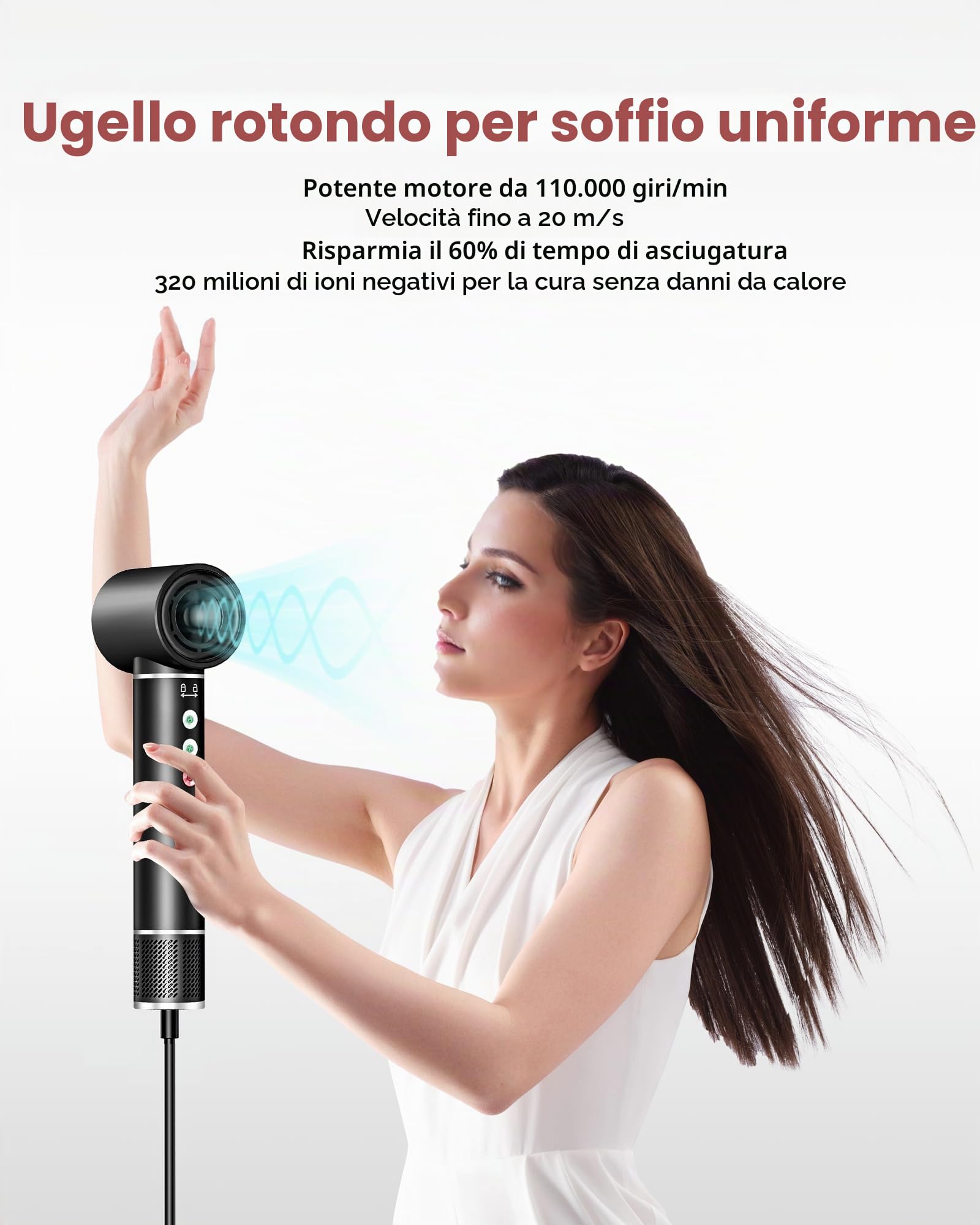 Air Styler 5 in 1, Asciugacapelli 110000 RPM 20m/s, Asciugacapelli Styler con Hairstyler, Arricciacapelli ad aria, Spazzola Lisciante, Styler Capelli, Solo 340g, Leggero e Silenzioso
