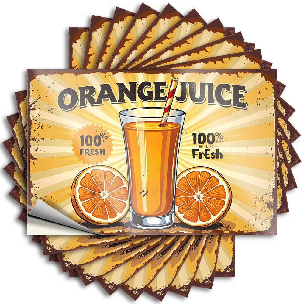 Small Decals Durable Cover | Vintage Style Orange Juice Advertisement with Fresh Slices Encouraging Self Adhesive Sticker for Diatomaceous DIY(8X12CM)