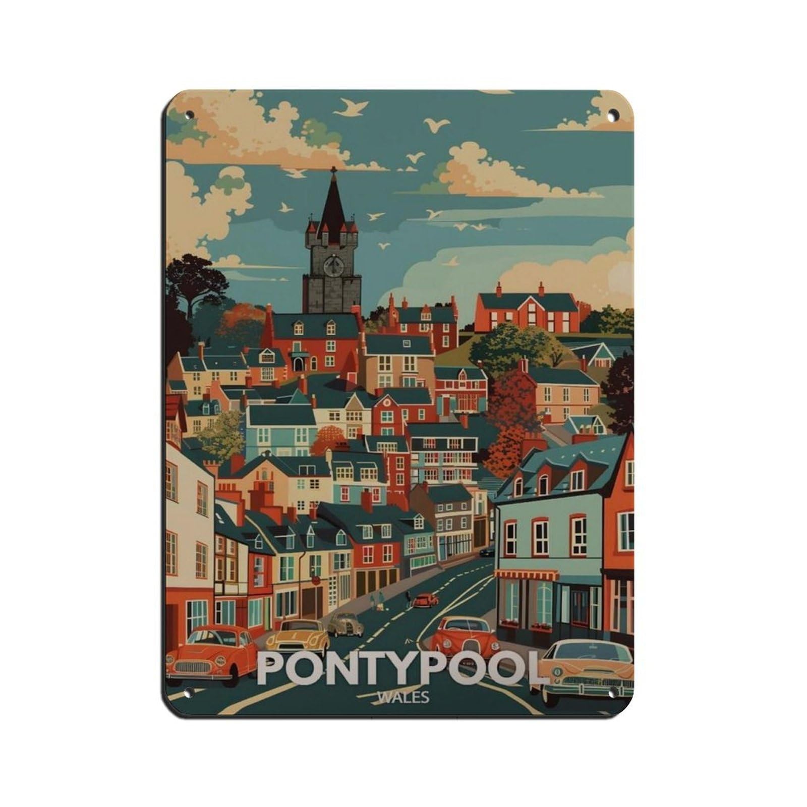 Lxwnze 30L X 40W Cm Pontypool Poster,Wales City Art Retro Poster Metal Tin Sign Chic Art Retro Iron Painting Bar People Cave Cafe Family Garage Poster Wall Decoration 12X16inch(30X40cm)