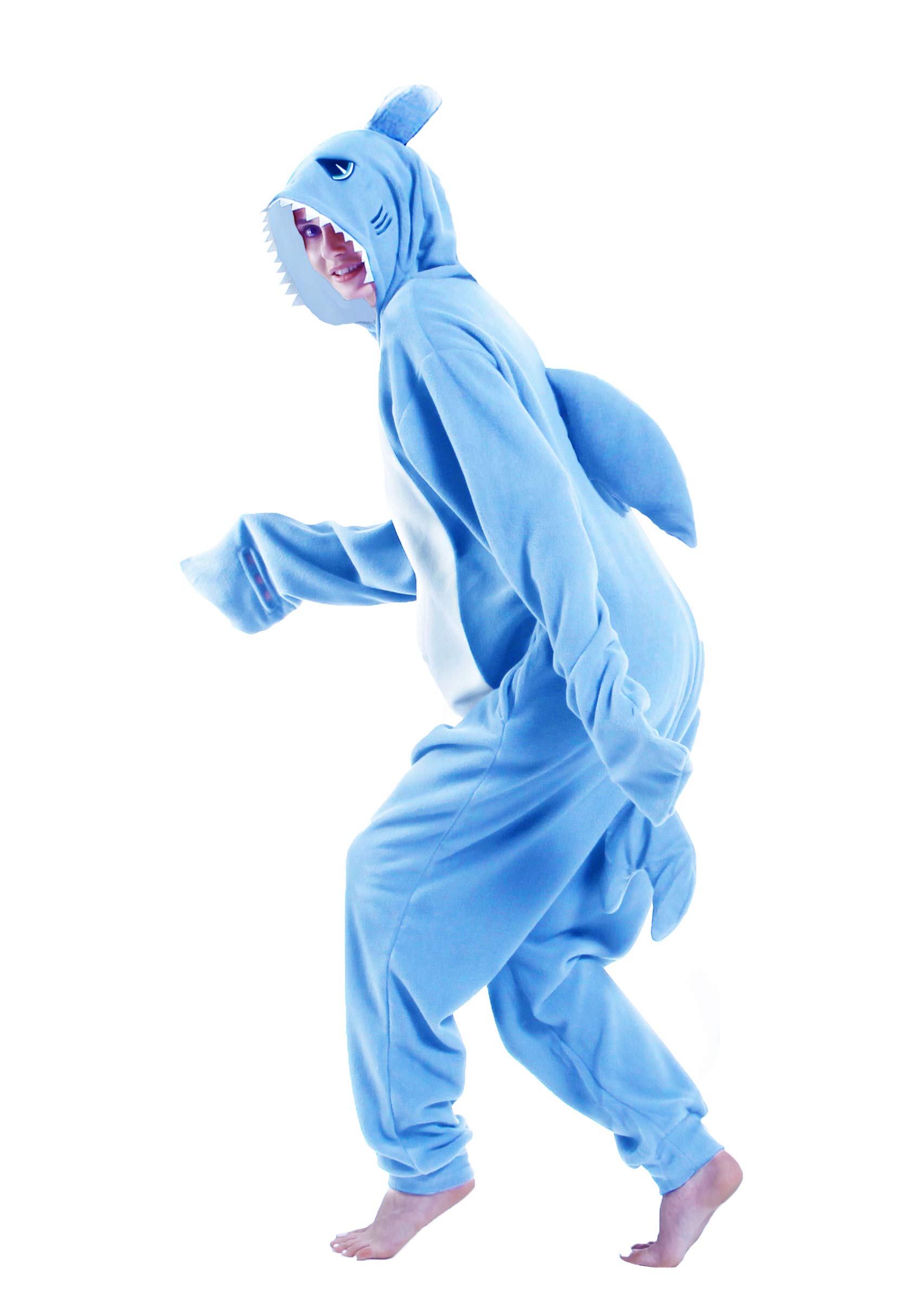 dressfan Unisex Pigiama di Squalo Costumi Animale Monopezzi Anime Shark Halloween Carnevale Costumi Regali Pigiama di Natale per Donna Uomo