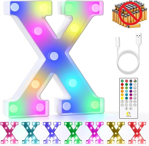 Miniatura 38 de mooncow Letras iluminadas recargables, letras de marquesina duraderas, luz nocturna inicial colorida para niños con control remoto, luces LED