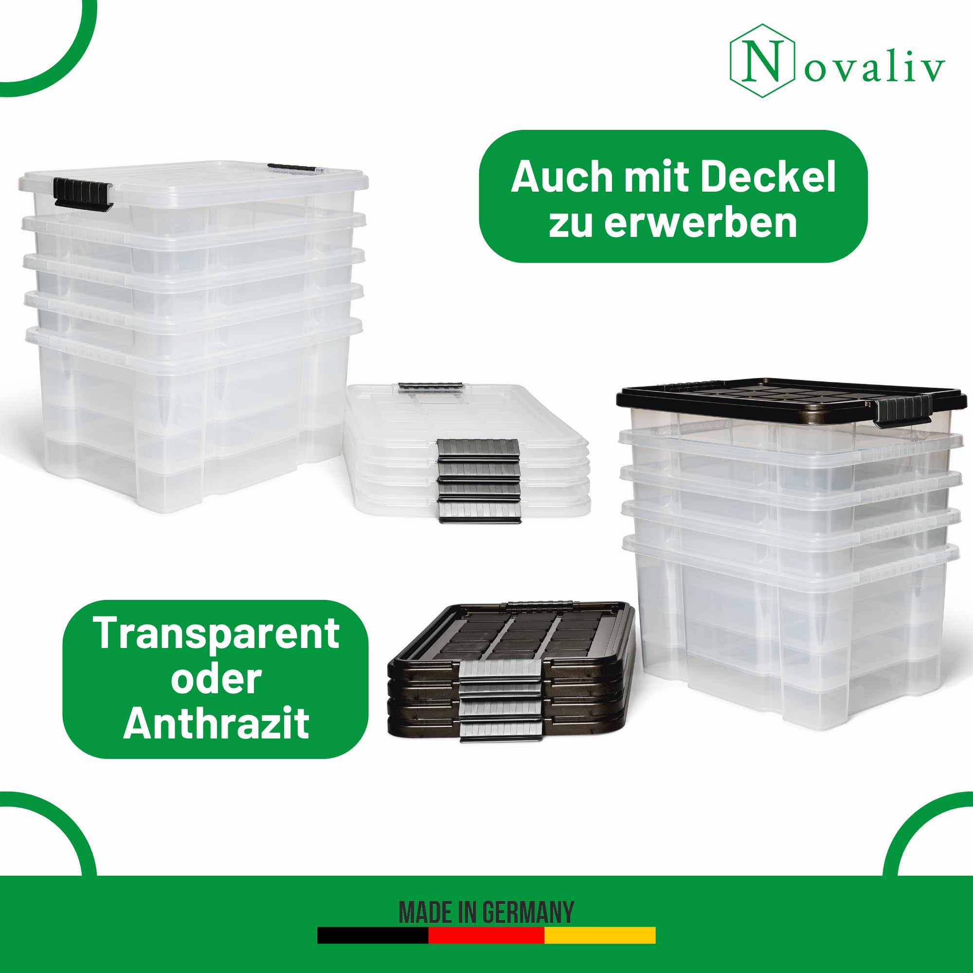 Novaliv 5x Boîtes De Rangement Avec Couvercle 15L