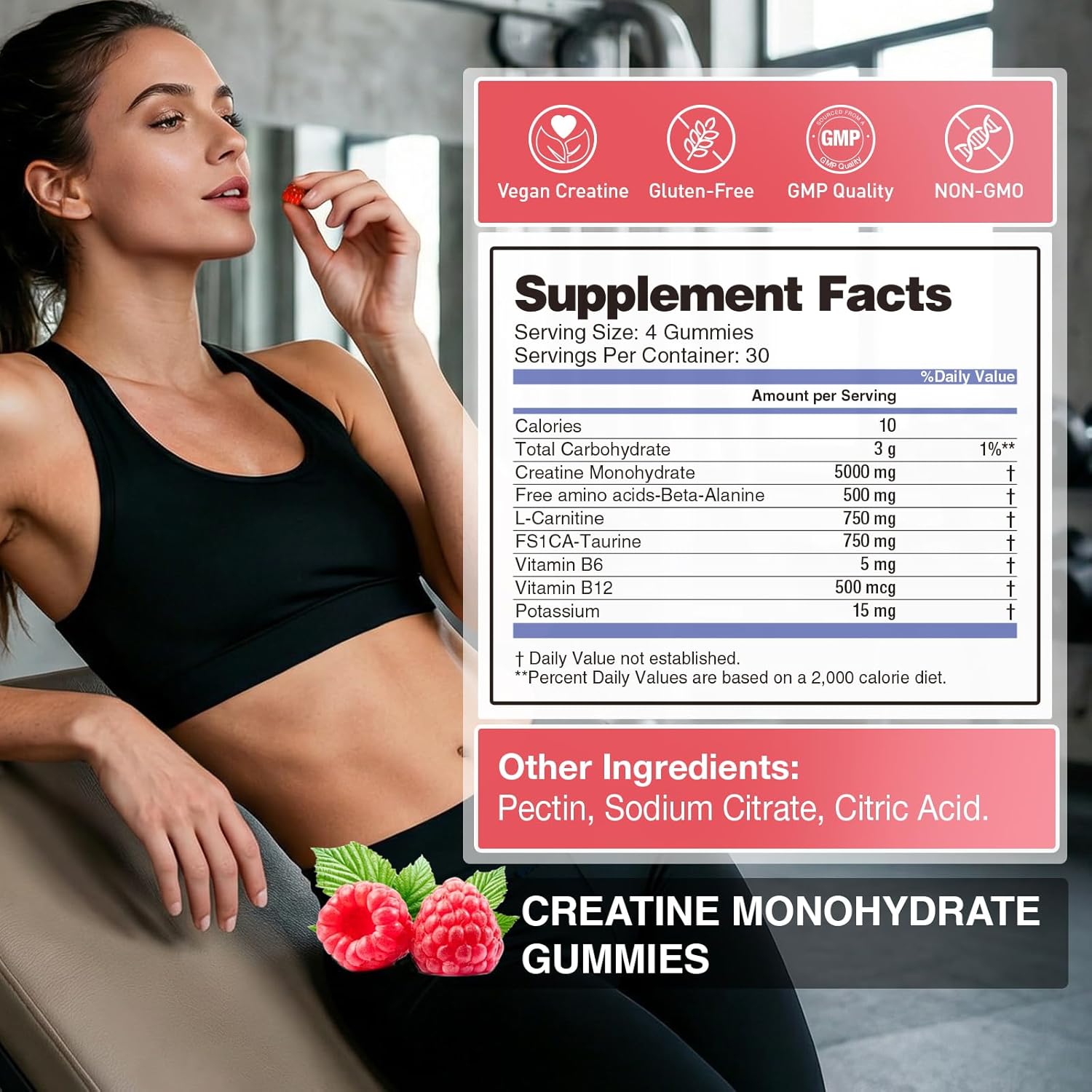 Creatine Gummies for Women & Men Low Sugar Creatine Supplements, Help Build Muscle Creatine Monohydrate Gummies Raspberry Flavor Supports Muscle Growth and Enhances Strength 120 Count - Image 8