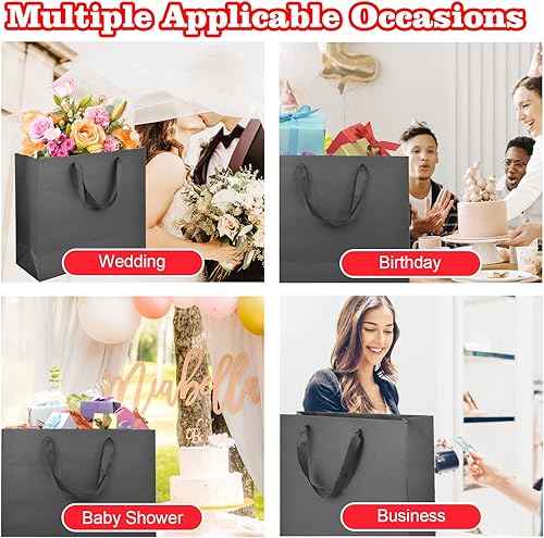 Miniatura 3 de Bobobag Paquete de 12 bolsas de regalo negras de 12.5 pulgadas con papel de seda para compras, negocios, fiesta nupcial, regalo de cumpleaños del