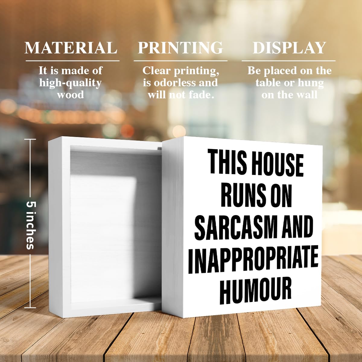 thoqii Home Decor Wooden Box Sign Funny Home Decoration for Living Room Bedroom Housewarming Gifts New Home House Decor, This House Runs on Sarcasm