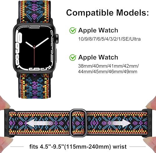 Miniatura 6 de Easuny Bandas elásticas bohemias compatibles con Apple Watch de 1.5pulgadas, 1.57pulgadas, 1.65pulgadas y de 1.73pulgadas para mujeres, hombres y