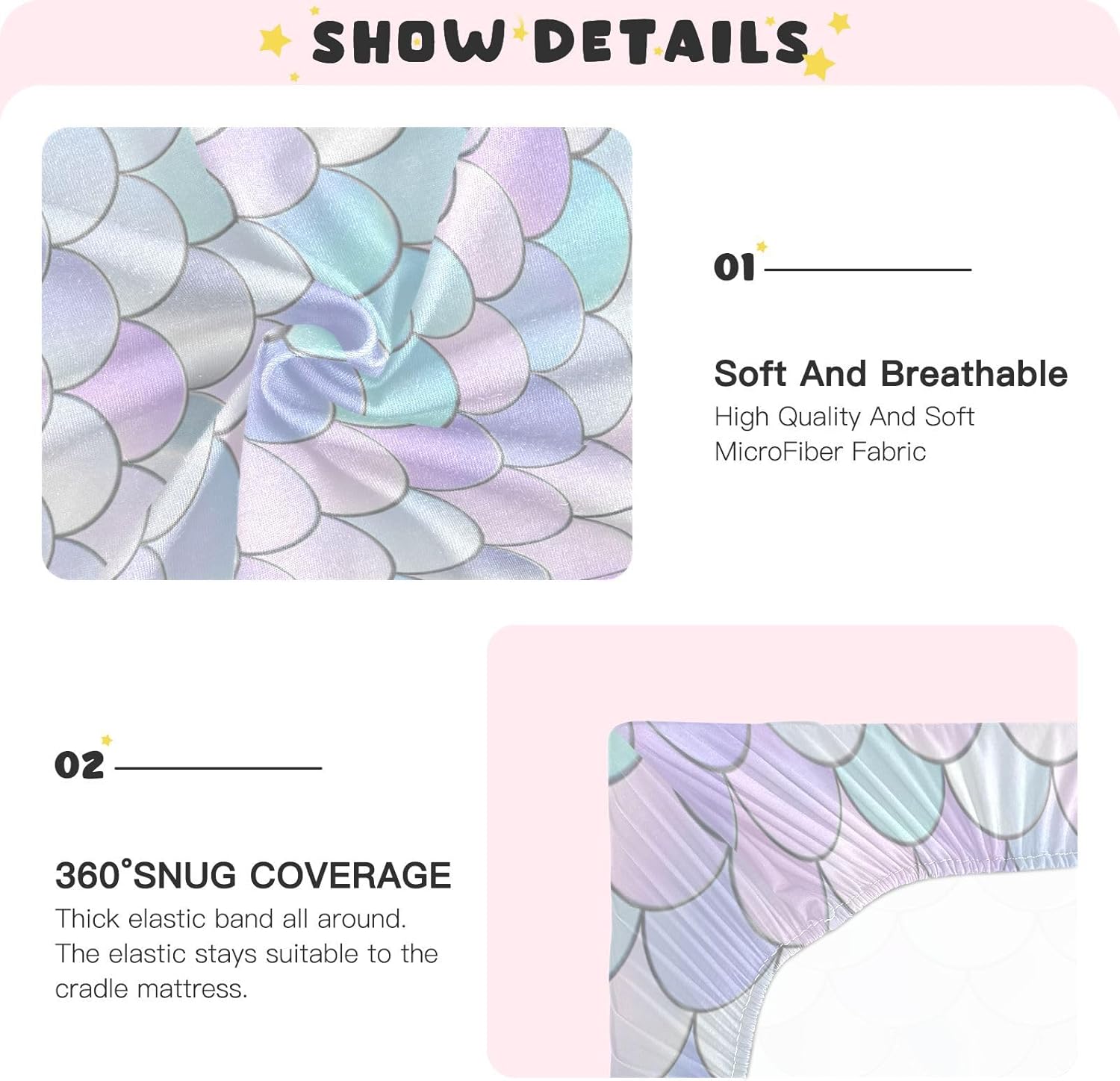 Blueangle Mermaid Sacle Crib Sheets, Ultra Stretch Baby Crib Sheet for Boys Girls, Snug Fitted Toddler Bedding Crib Mattress Sheet