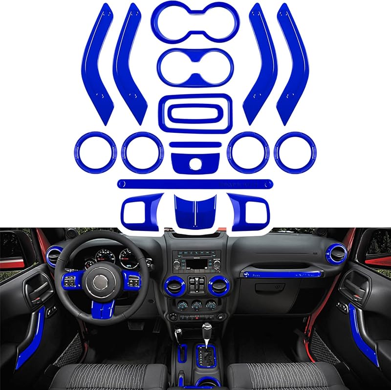 Kit de acabamento interno E-cowlboy para Jeep Wrangler JK JKU 2011–2018 – 18 peças azuis