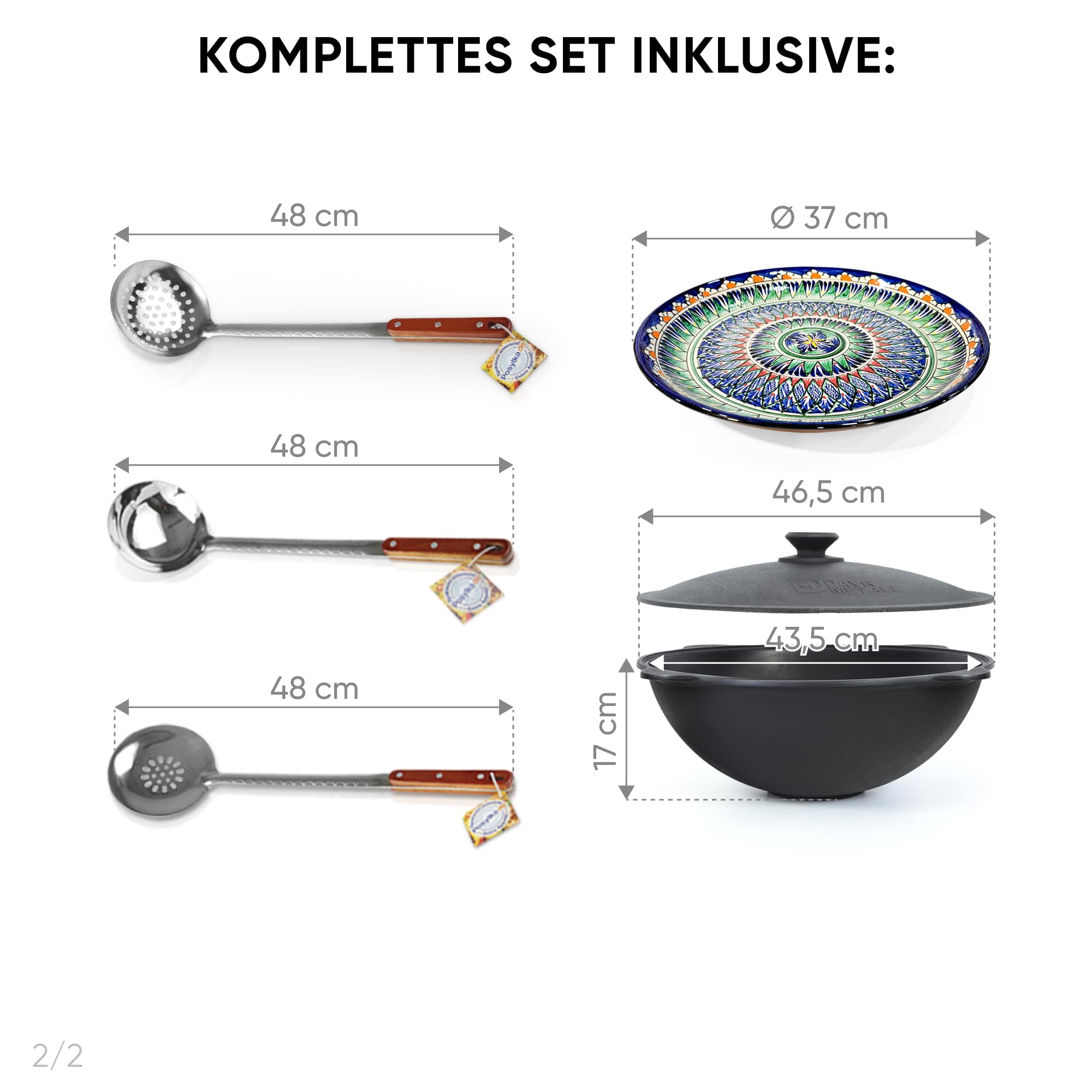 Gusseisen Kazan 16L mit Utschak Feuerofen Ø 44cm | Kasan-Set Runder Boden Deckel | Учаг Feuerschale Gulaschkanone | Wok Usbekisch Kochtopf (Eckige Ofenplatte)