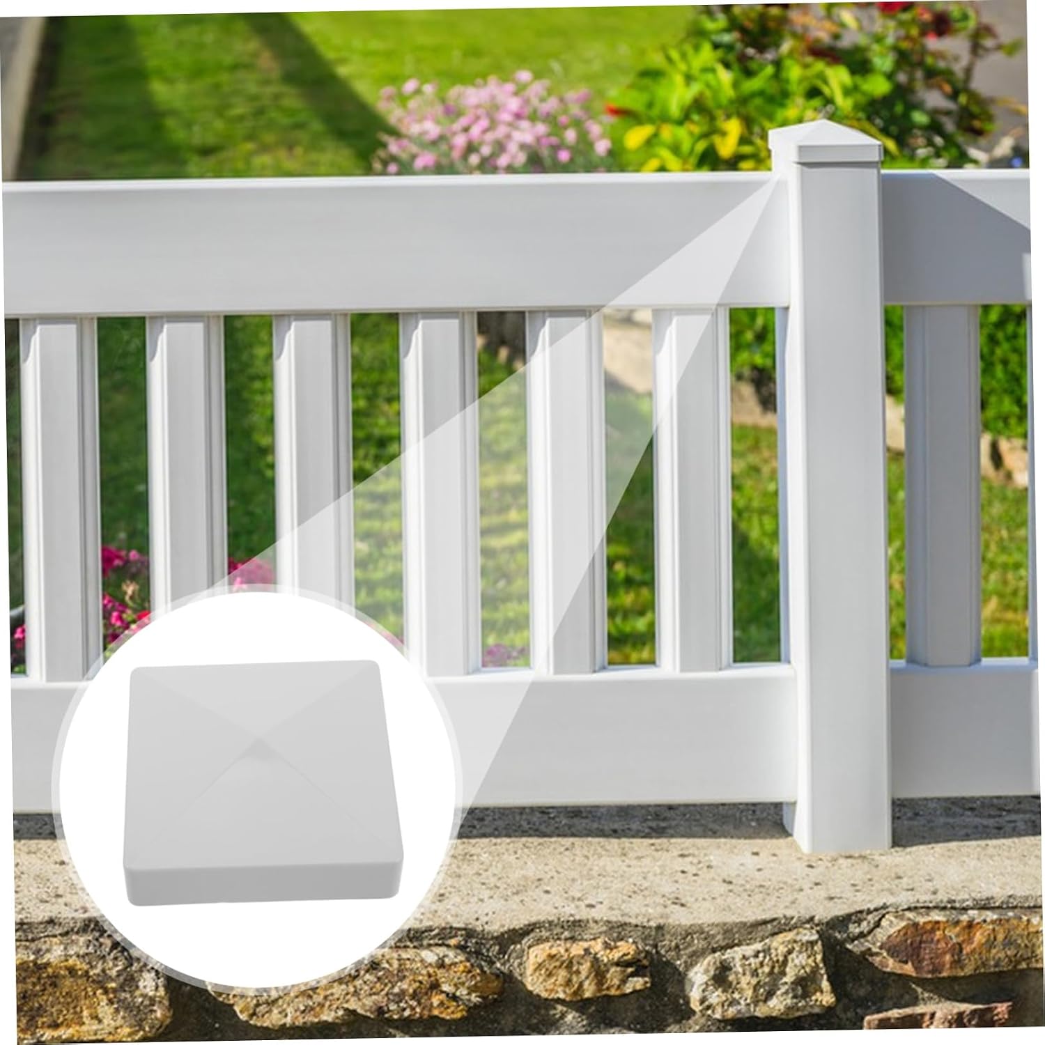 ULTECHNOVO 4pcs PVC Pyramid Post Caps Cover for Fence and Mailbox Posts, Flat Top Structure with Modern Decorative Smooth Appearance, Outdoor Waterproof Finial Topper for Garden and Patio