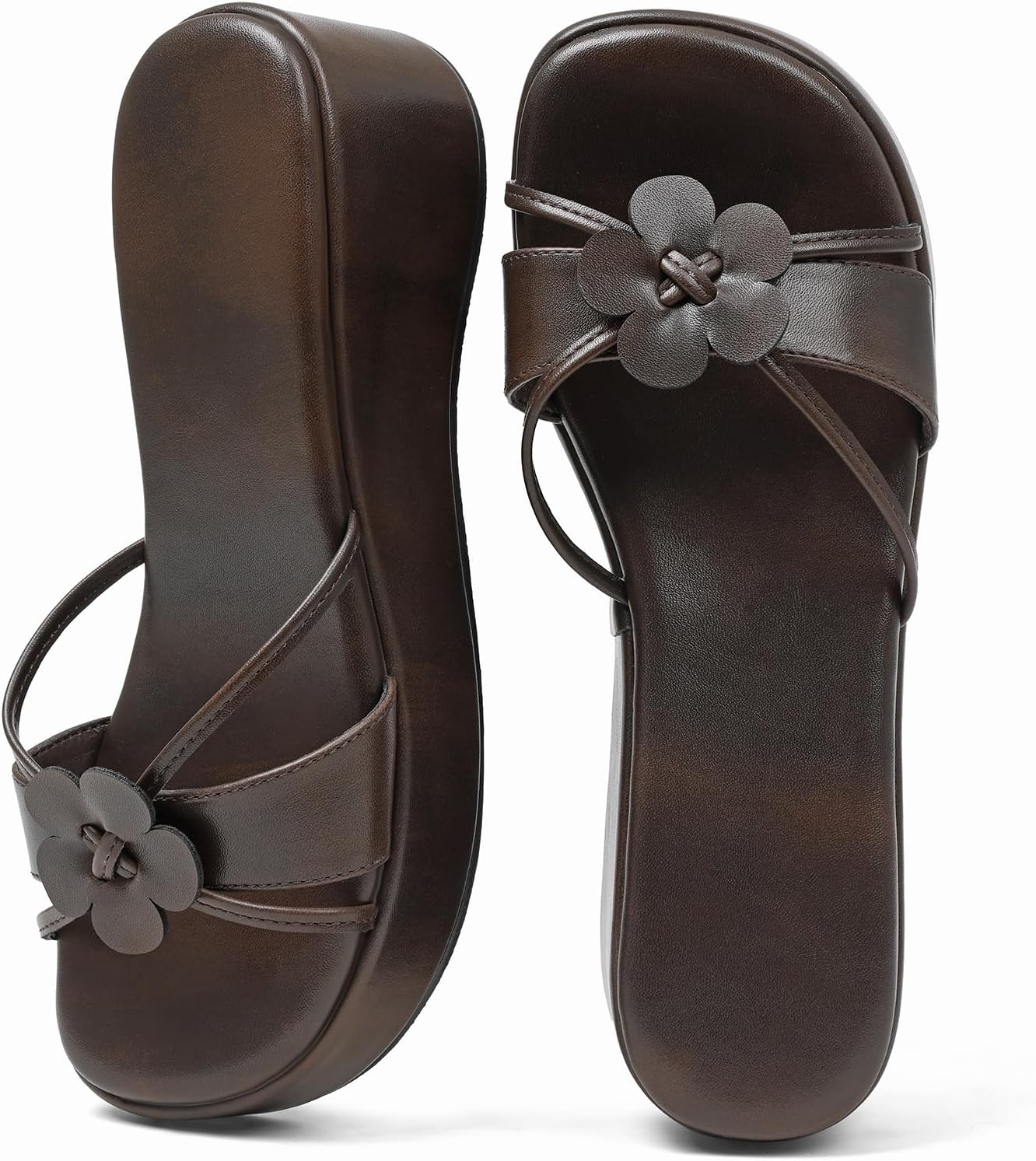 Accloris Platform Sandals Women Chunky Floral Wedge Sandals Comfortable Strap Square Toe Slip On Lightweight&Soft Wedges Chic Cute Summer Beach-Ready Shoes